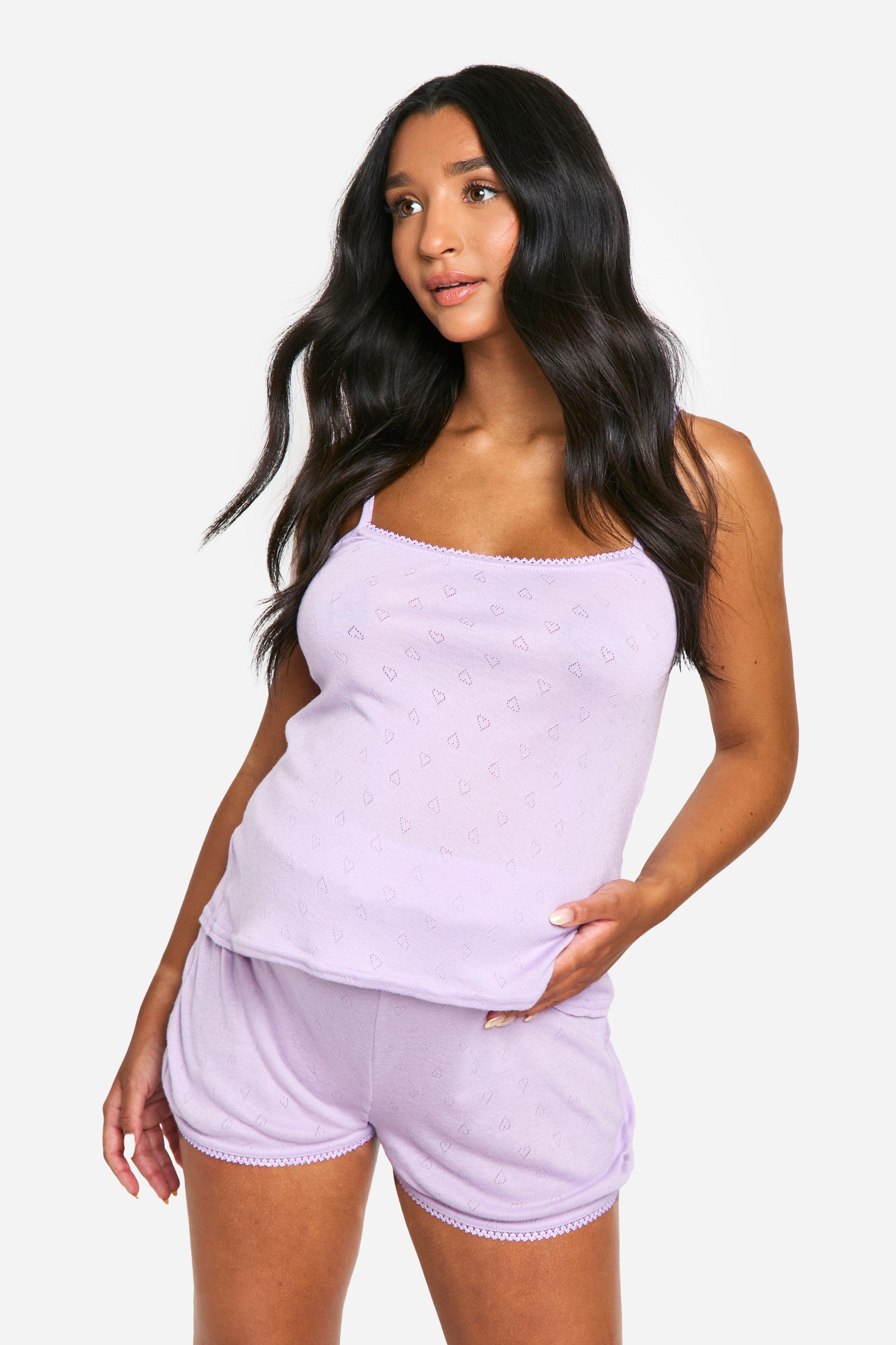 Womens Maternity Pointelle Lace Trim Cami And Short Pyjama Set - Purple - 10, Purple