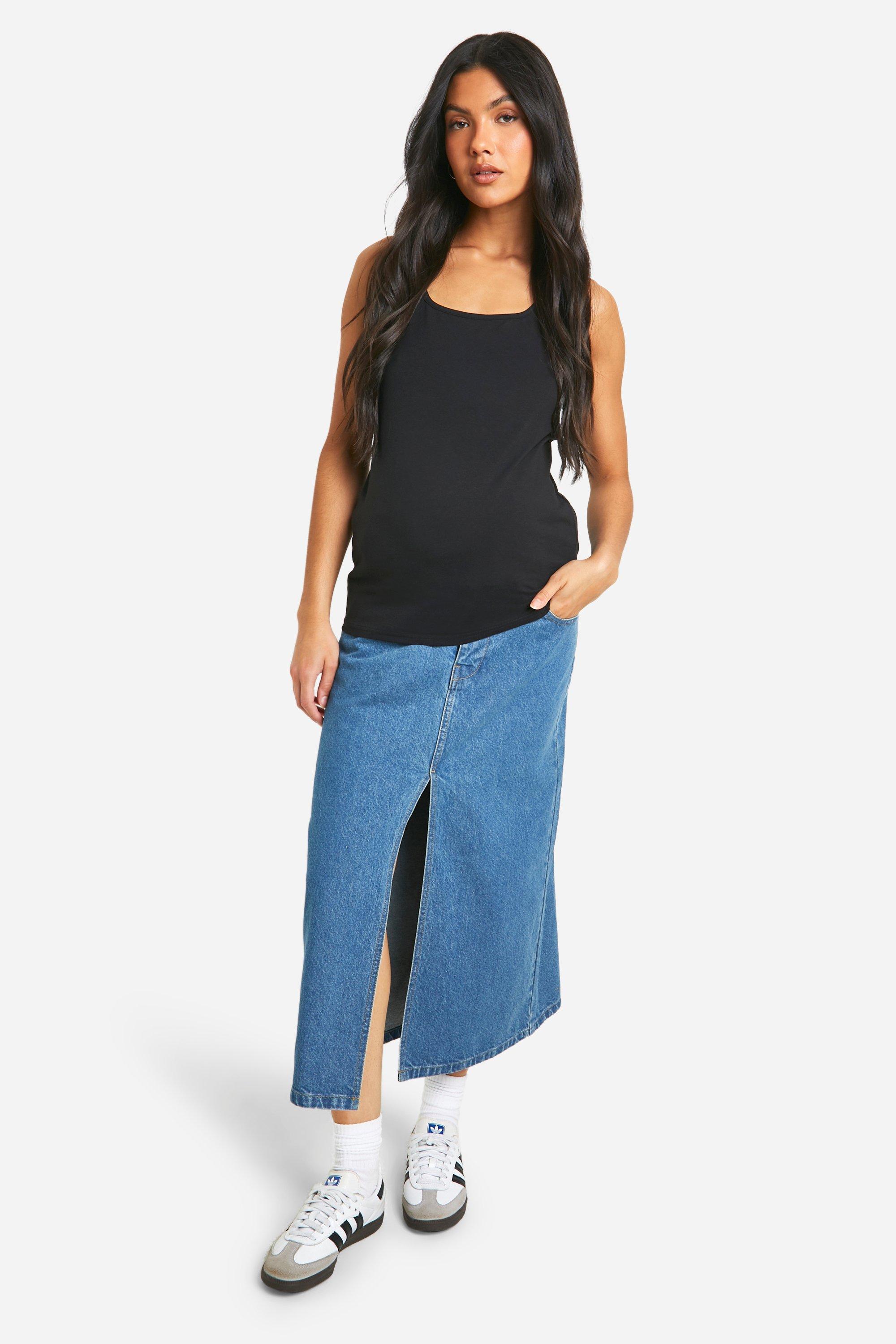 Boohoo Zwangerschap Midaxi Spijkerrok Met Split, Mid Wash