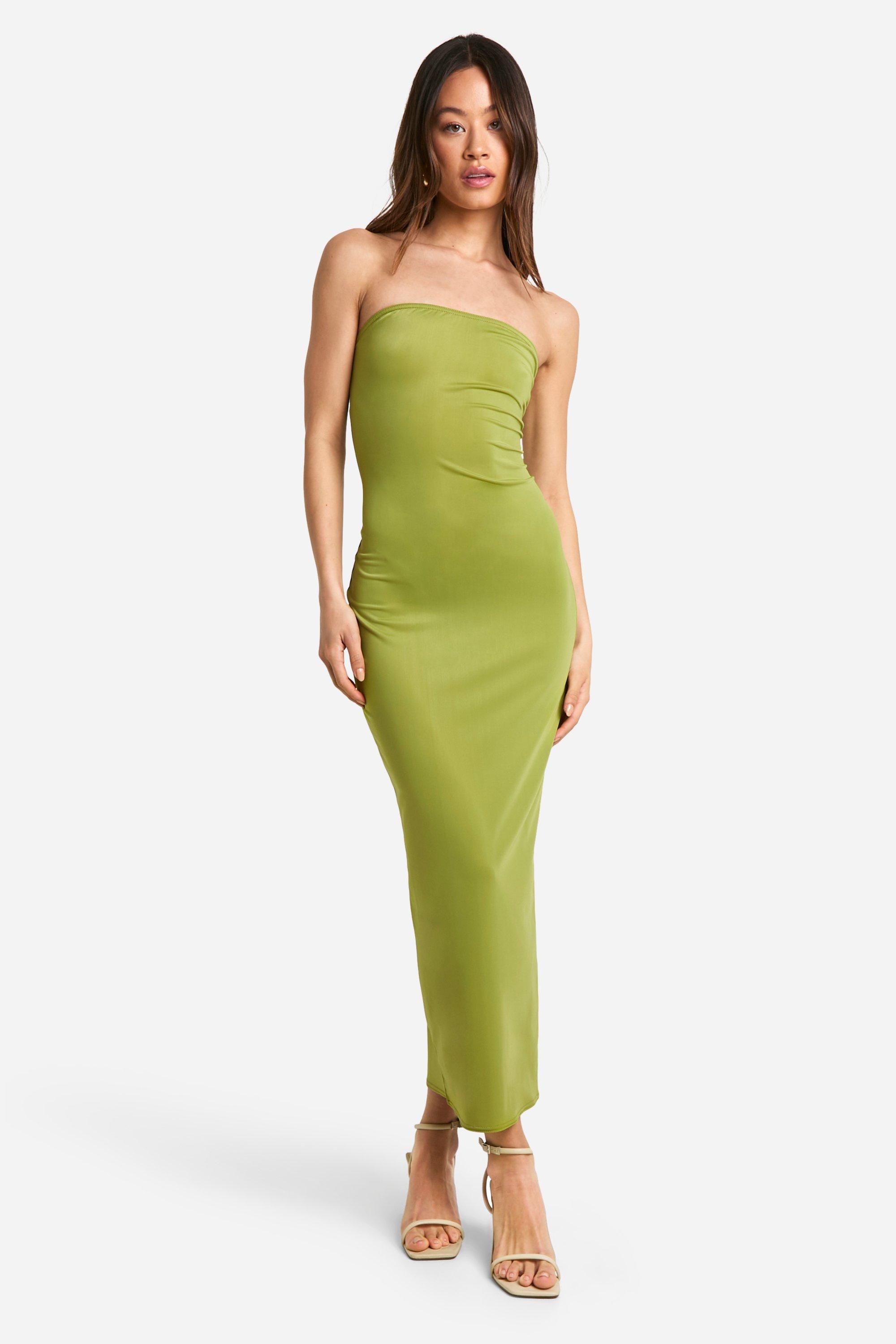Boohoo Tall Premium Matt Slinky Bandeau Midaxi Dress, Lime