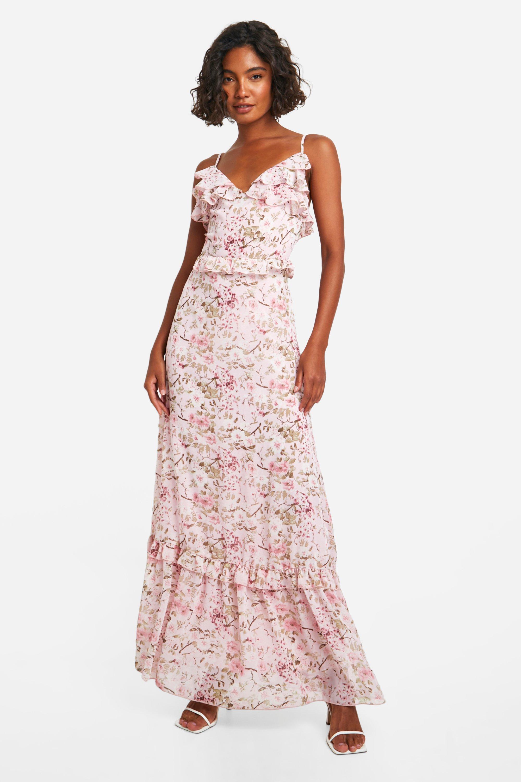 Image of Tall Woven Floral Ruffle Maxi Dress, Pink