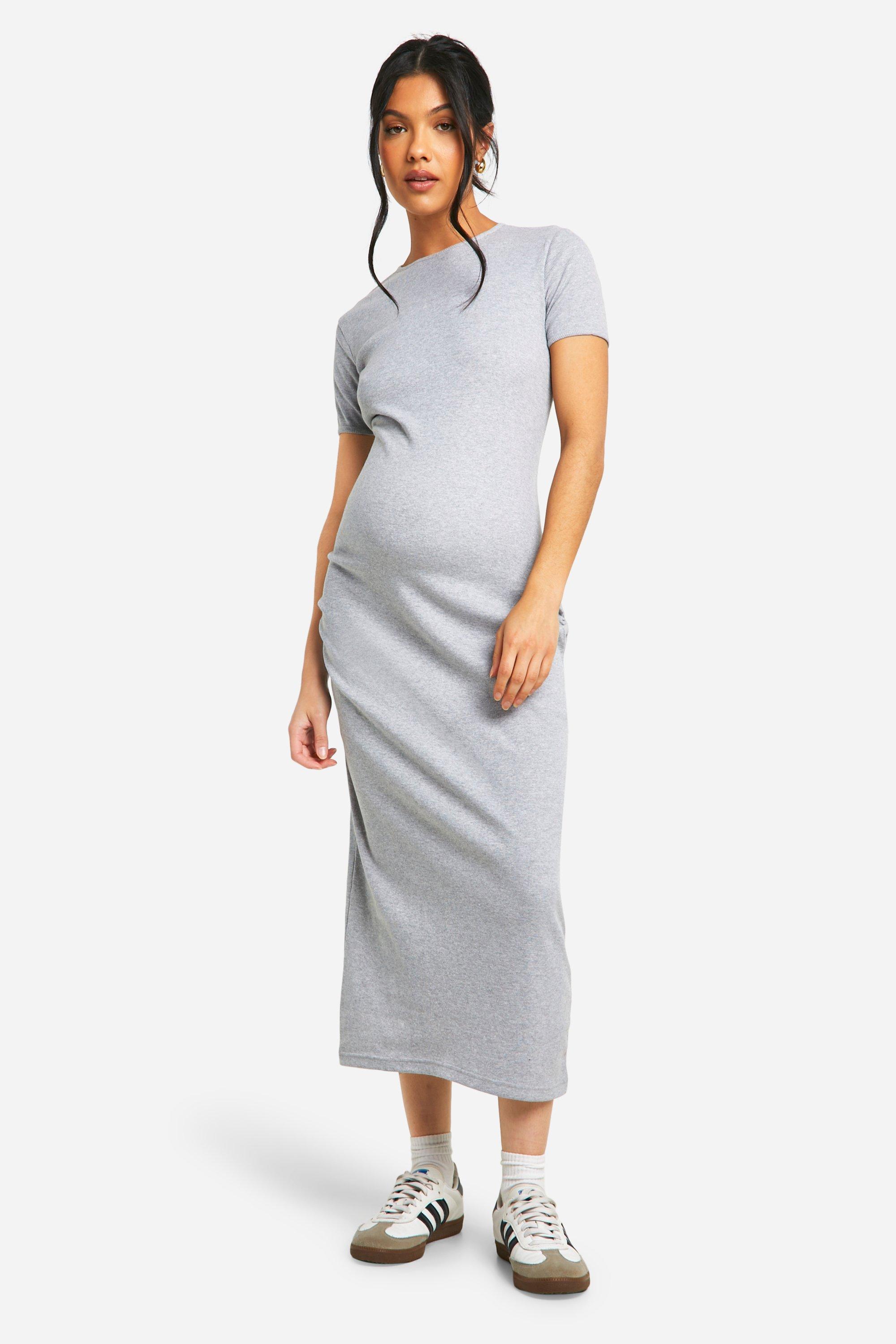 Boohoo Maternity Ribbed Cap Sleeve Midaxi Dress, Grey