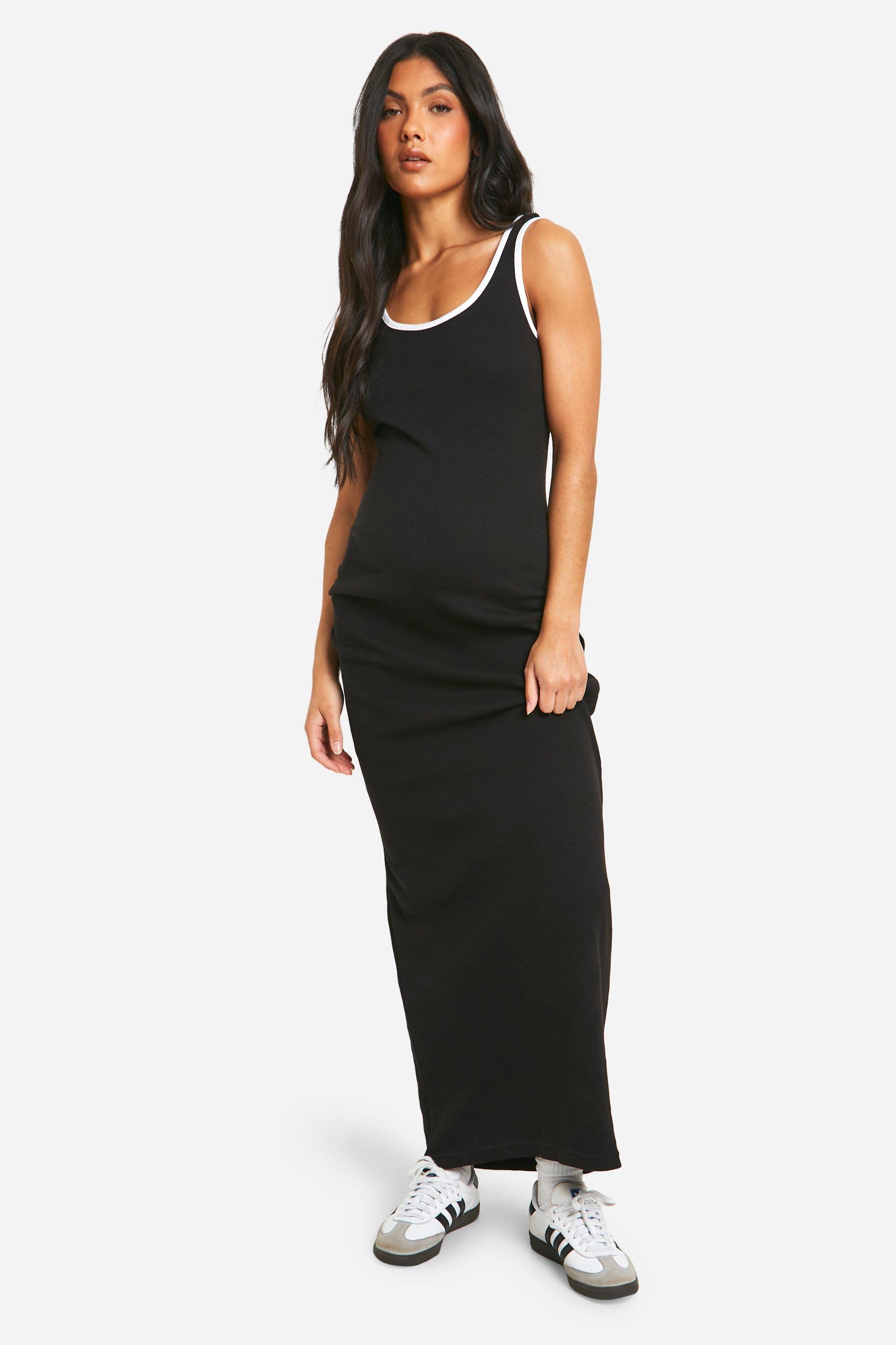Boohoo Maternity Contrast Binding Scoop Neck Maxi Dress, Black