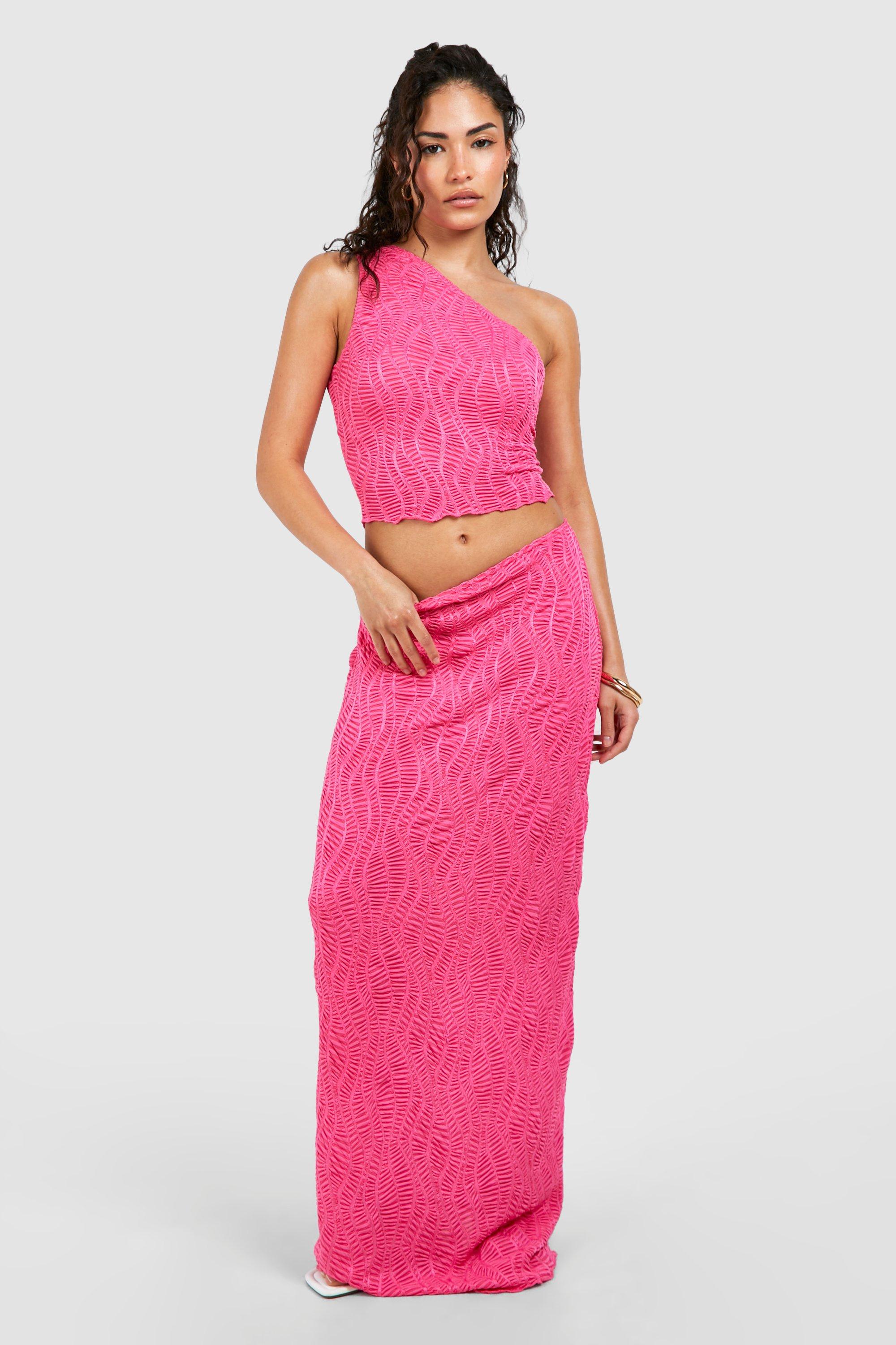 Boohoo Petite Textured Sheer Maxi Skirt, Hot Pink
