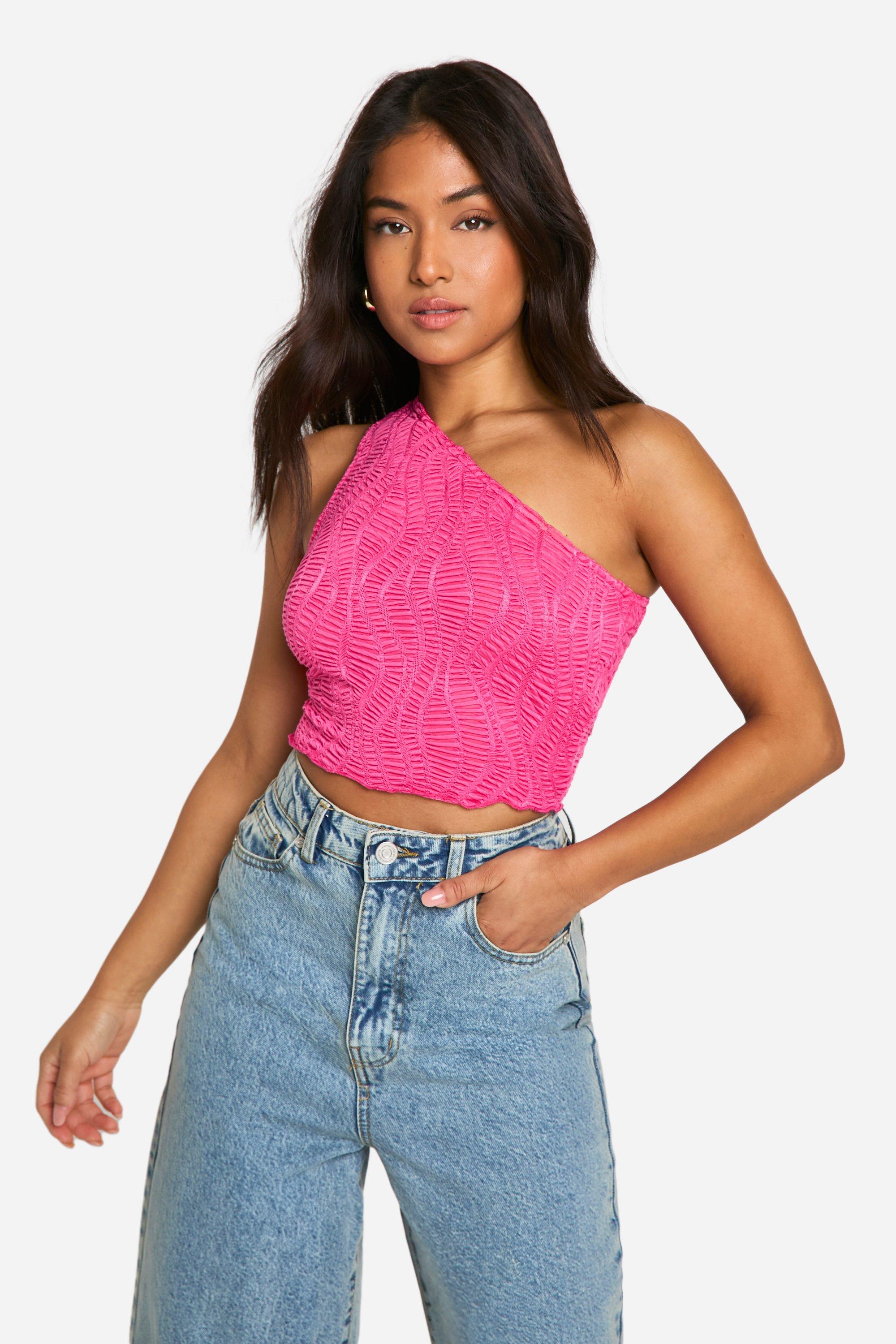 "Petite" - Crop Top Asymetrique Texture - Rose Fuchs