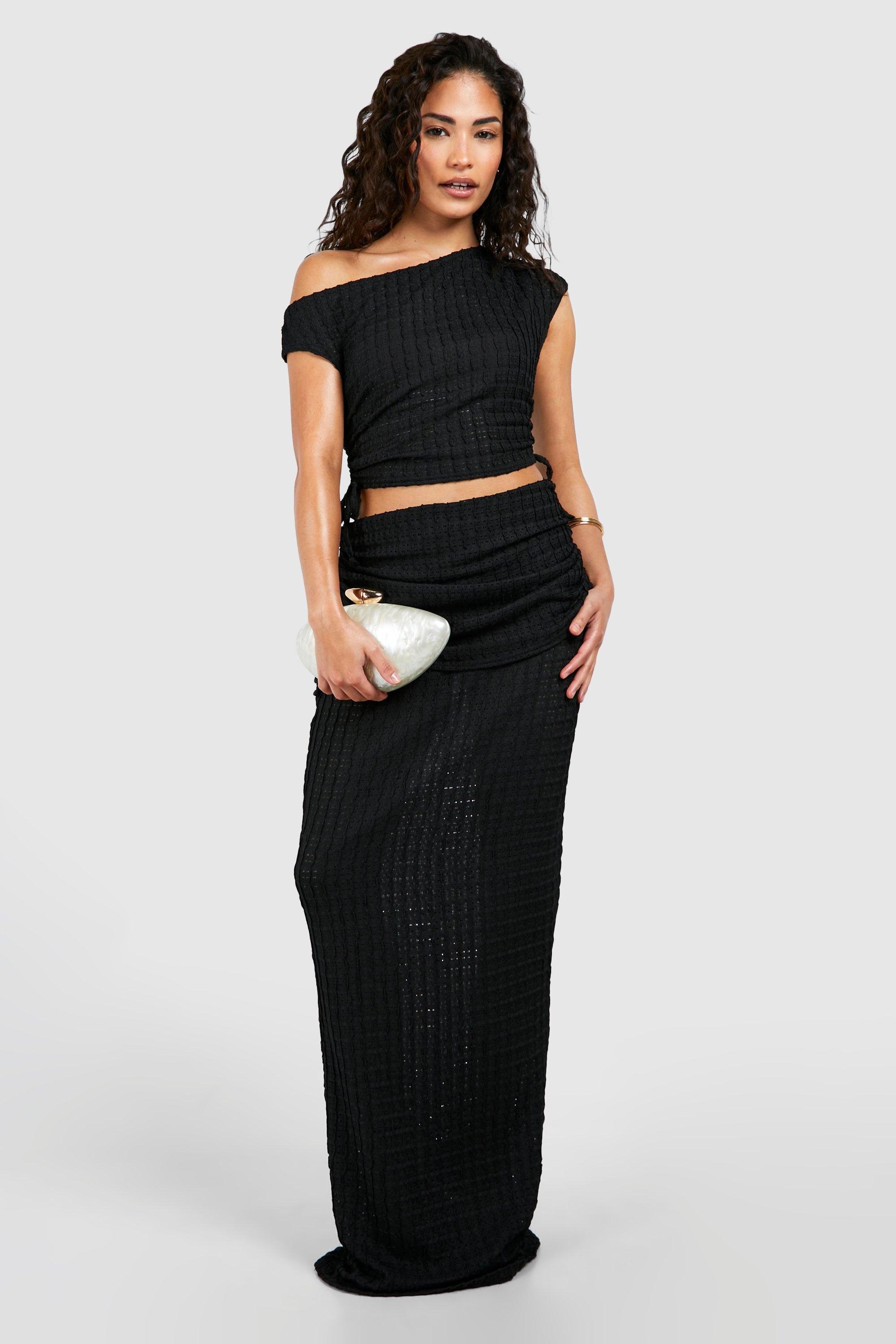 Boohoo Petite Textured Maxi Skirt, Black