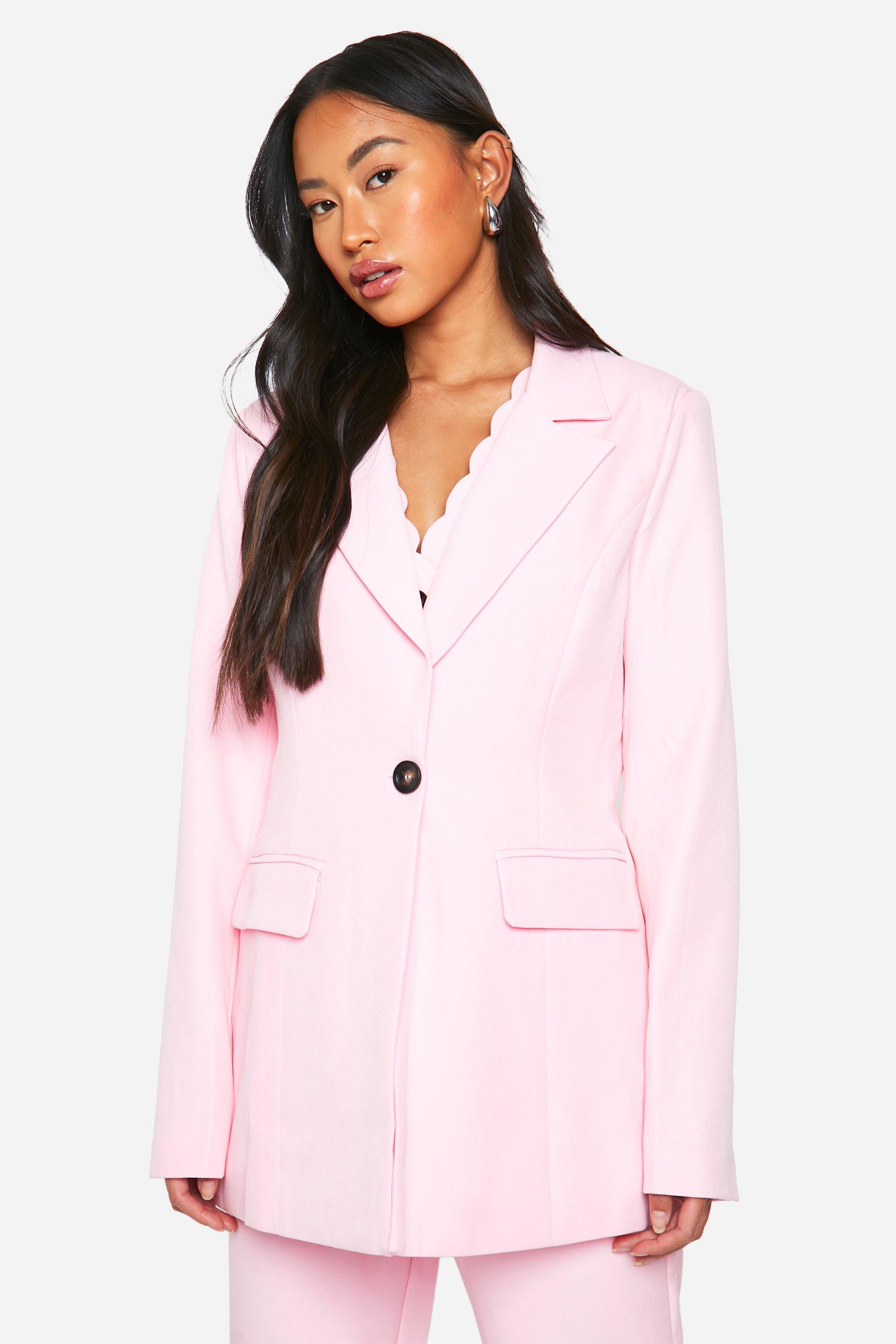 Boohoo Contrast Button Relaxed Fit Tailored Blazer, Baby Pink