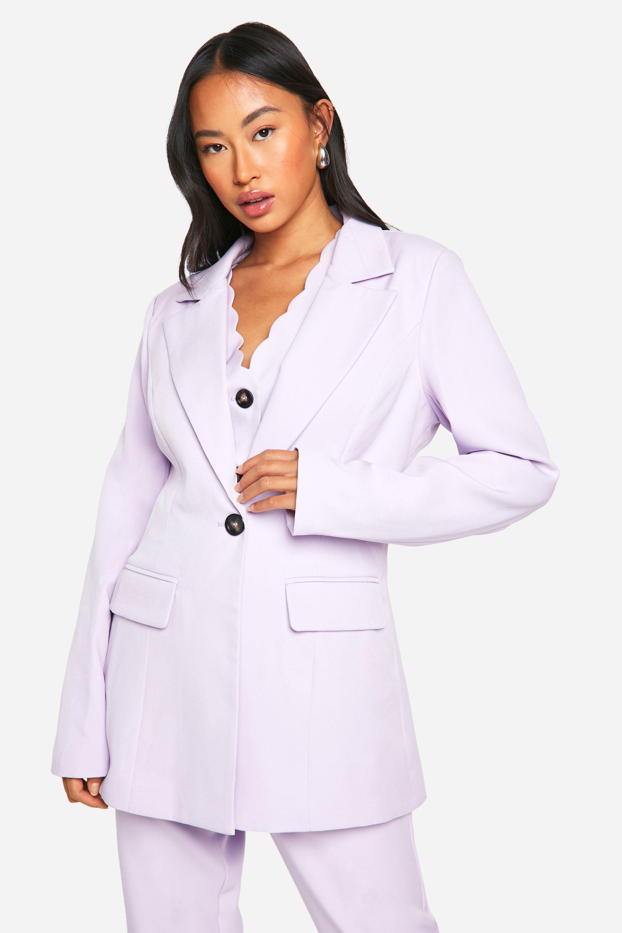 Boohoo Contrast Button Relaxed Fit Tailored Blazer, Lilac
