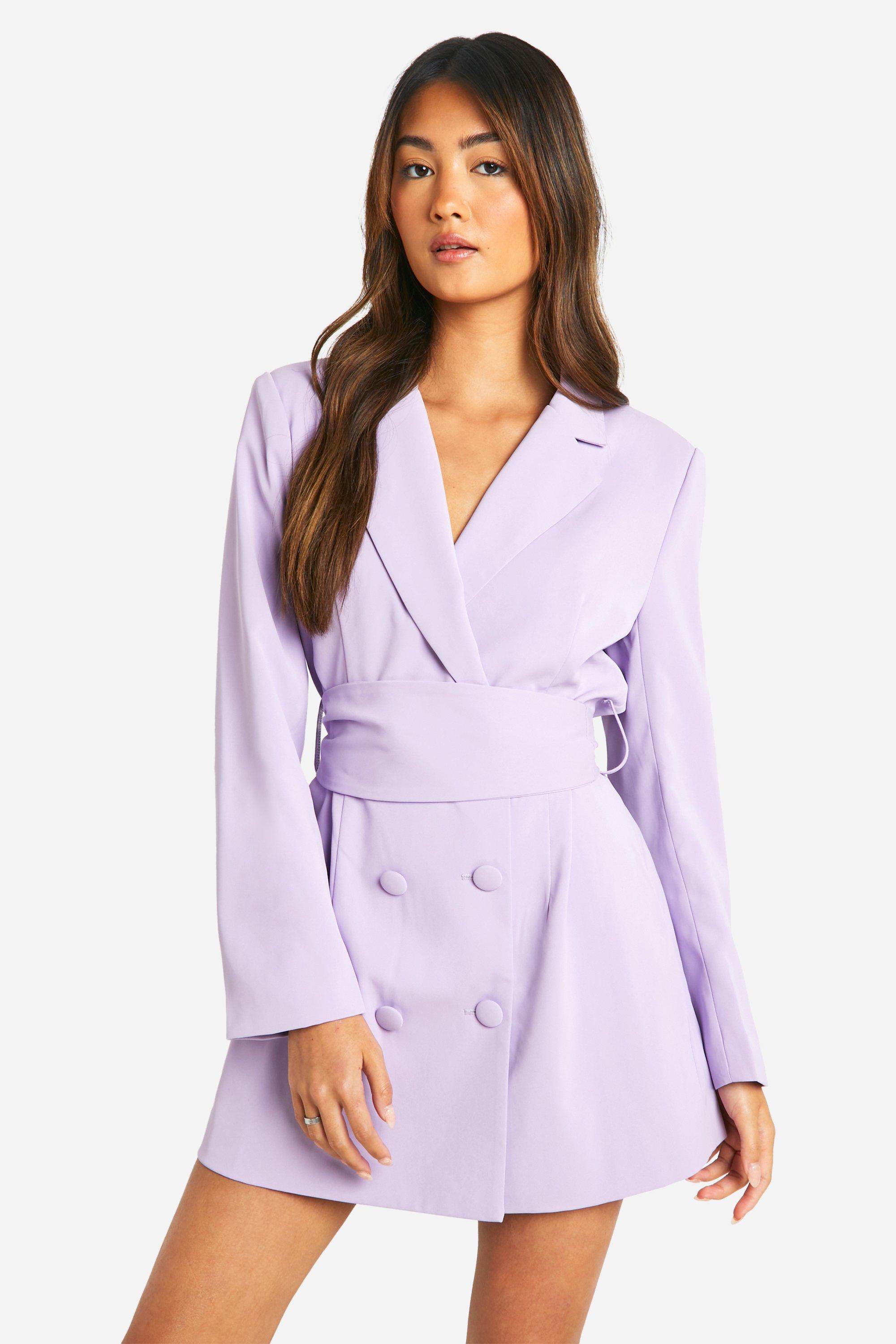 Image of Obi Tie Waist Tailored Blazer Dress, Purple