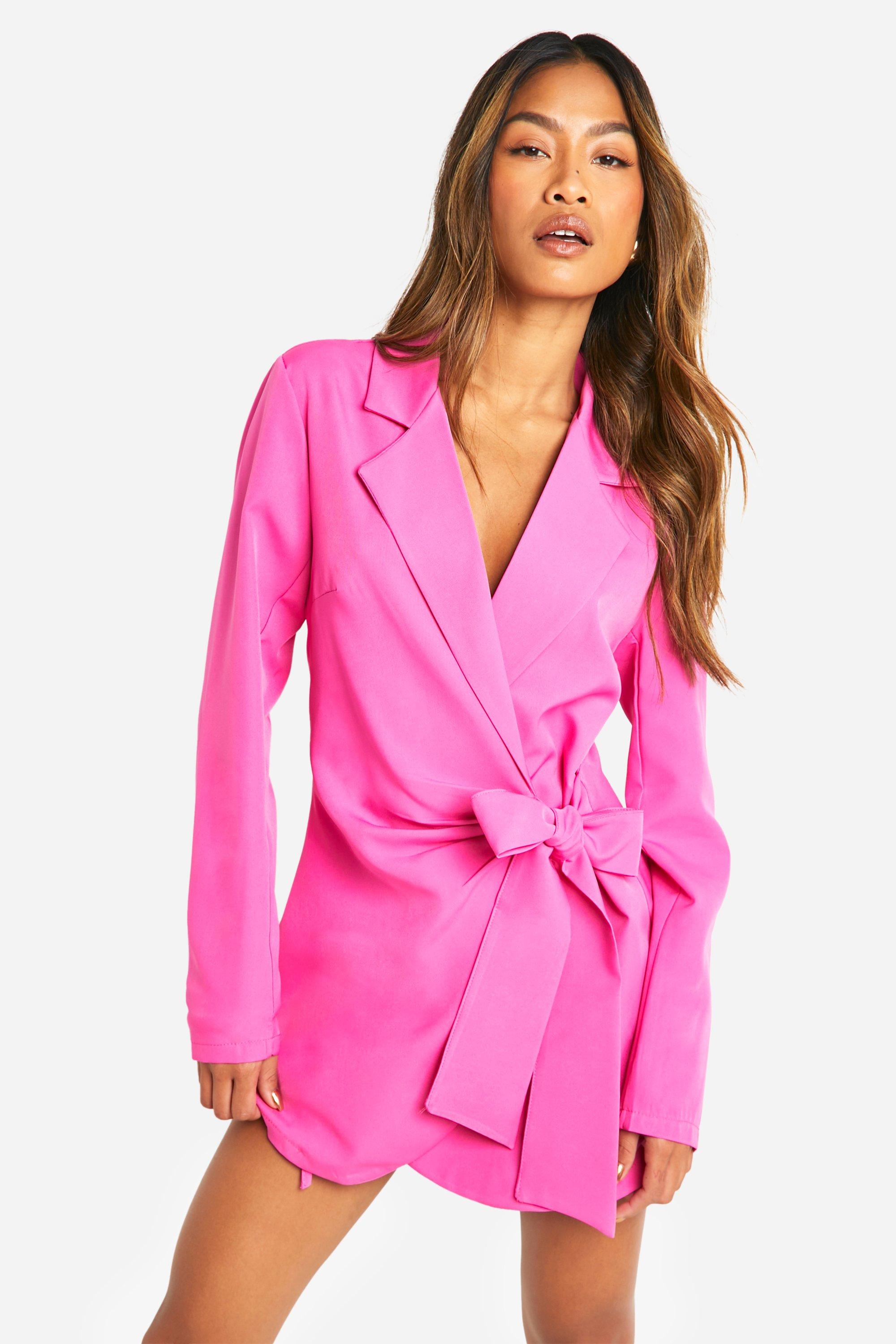 Image of Wrap Drape Front Tailored Blazer Dress, Pink