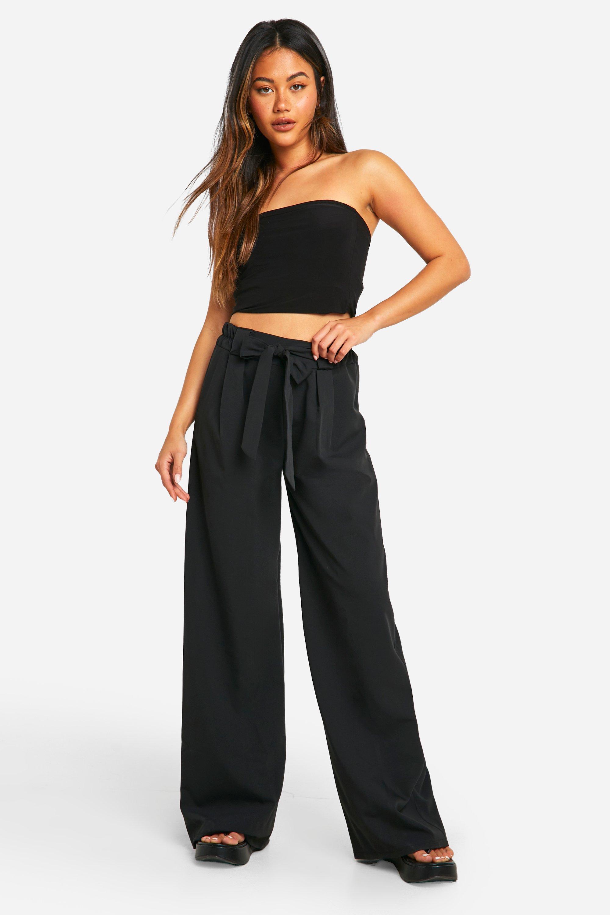 Image of Bow Detail Belted Straight Leg Trouser, Nero