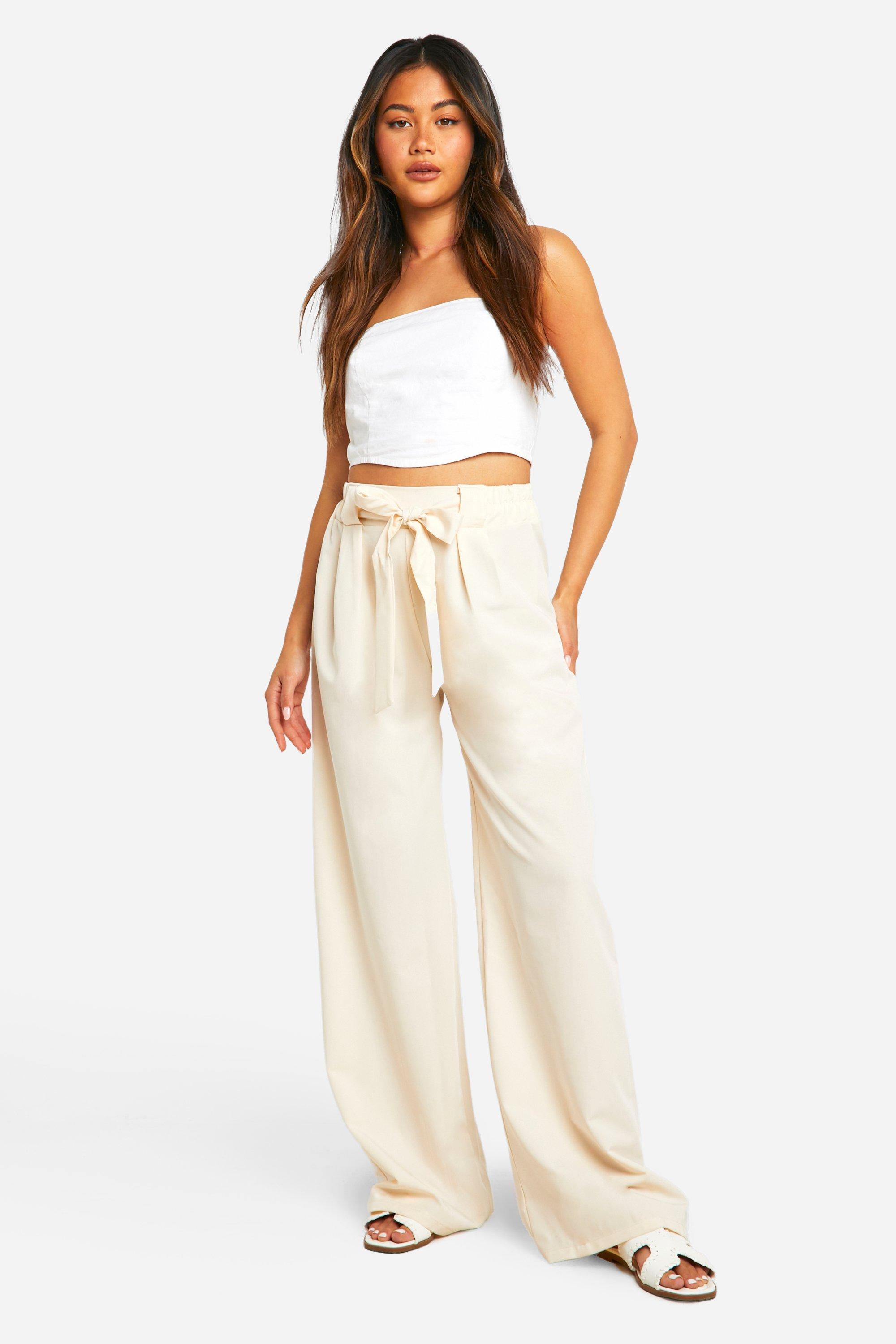 Image of Bow Detail Belted Straight Leg Trouser, Bianco