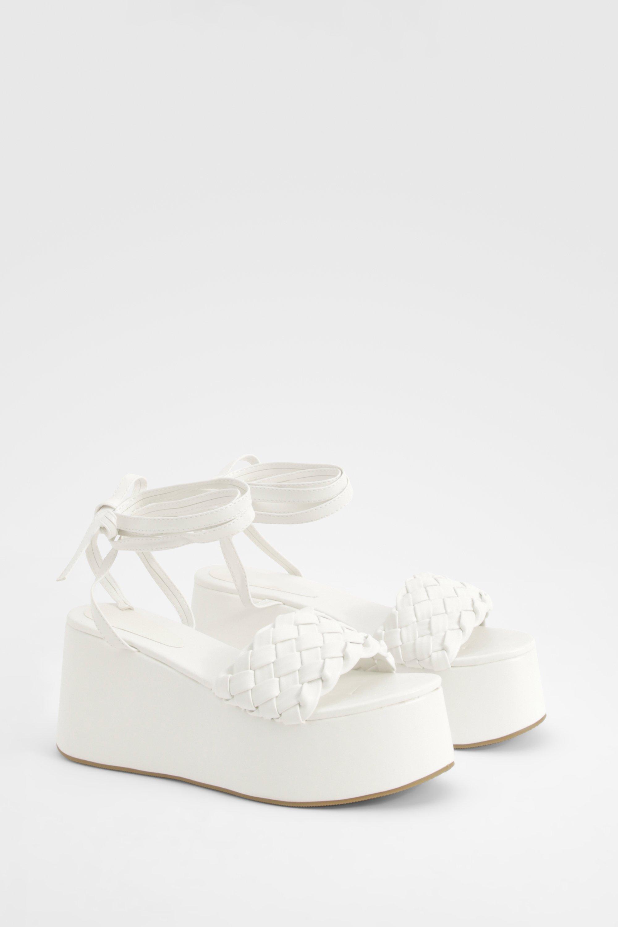 Image of Wrap Around Flatform Sandal, Bianco