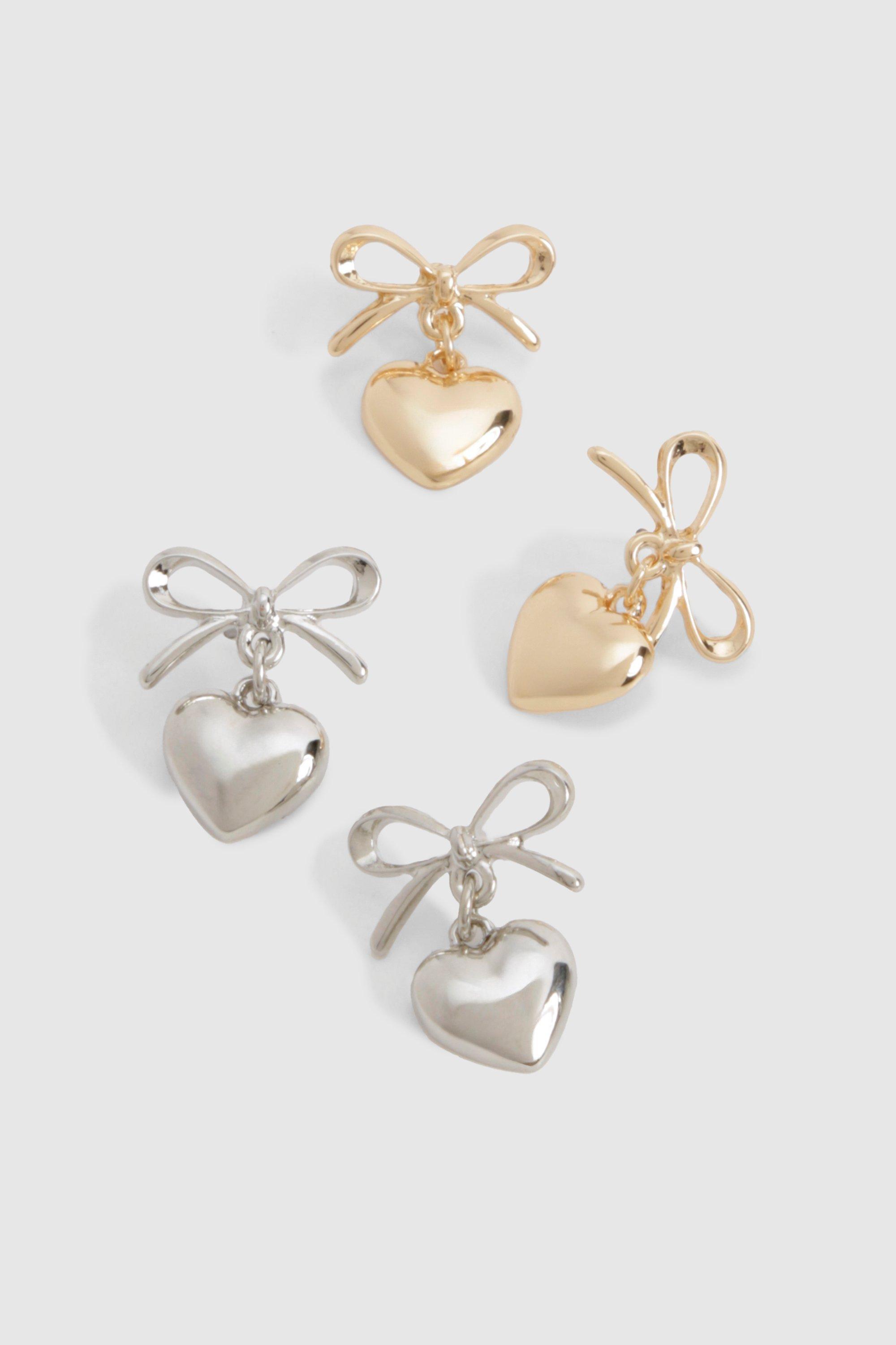 Image of Bow & Heart Drop Earrings Multipack, Multi