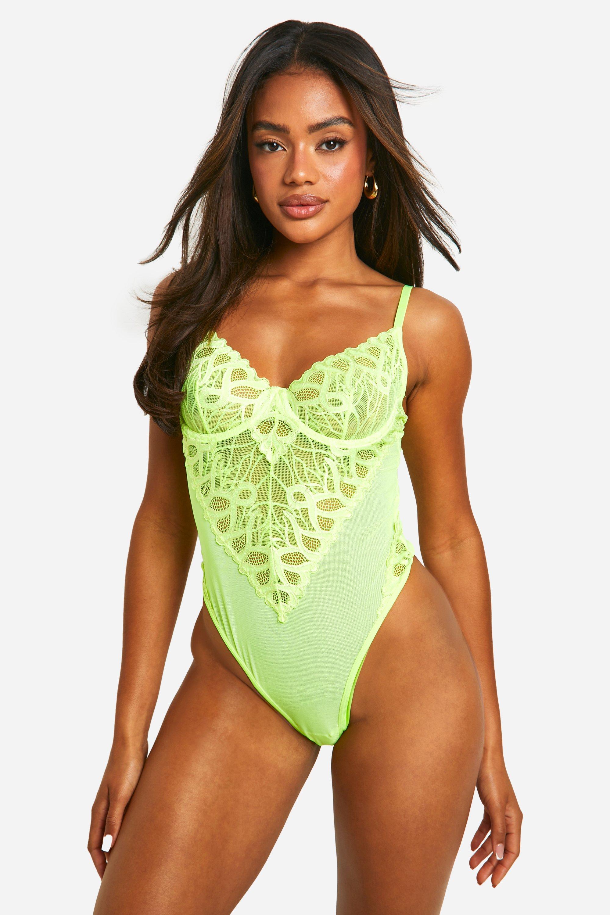 Boohoo Neon One Piece Met Mesh Paneel, Neon-Yellow