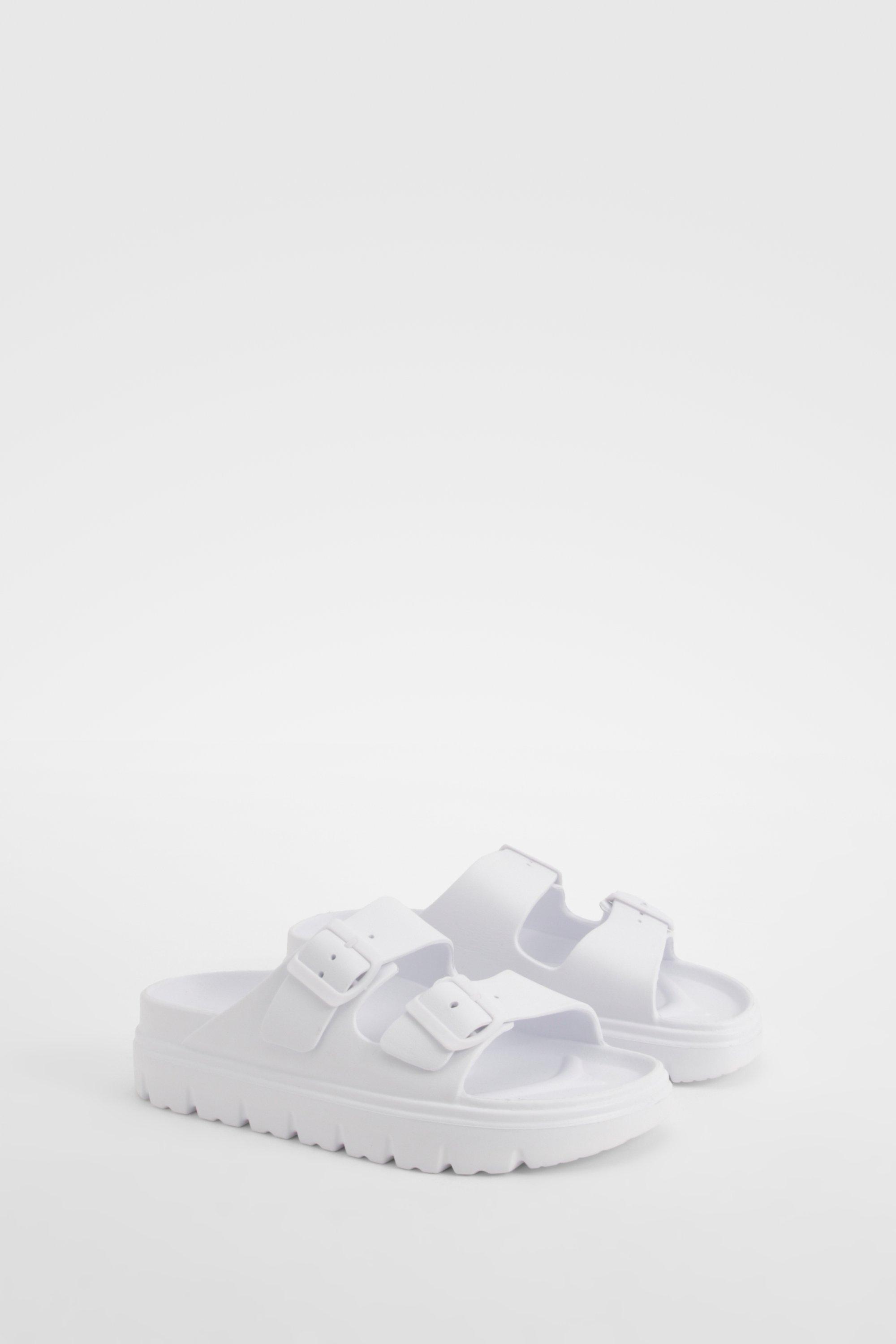 Image of Wide Fit Double Strap Buckle Sliders, Bianco