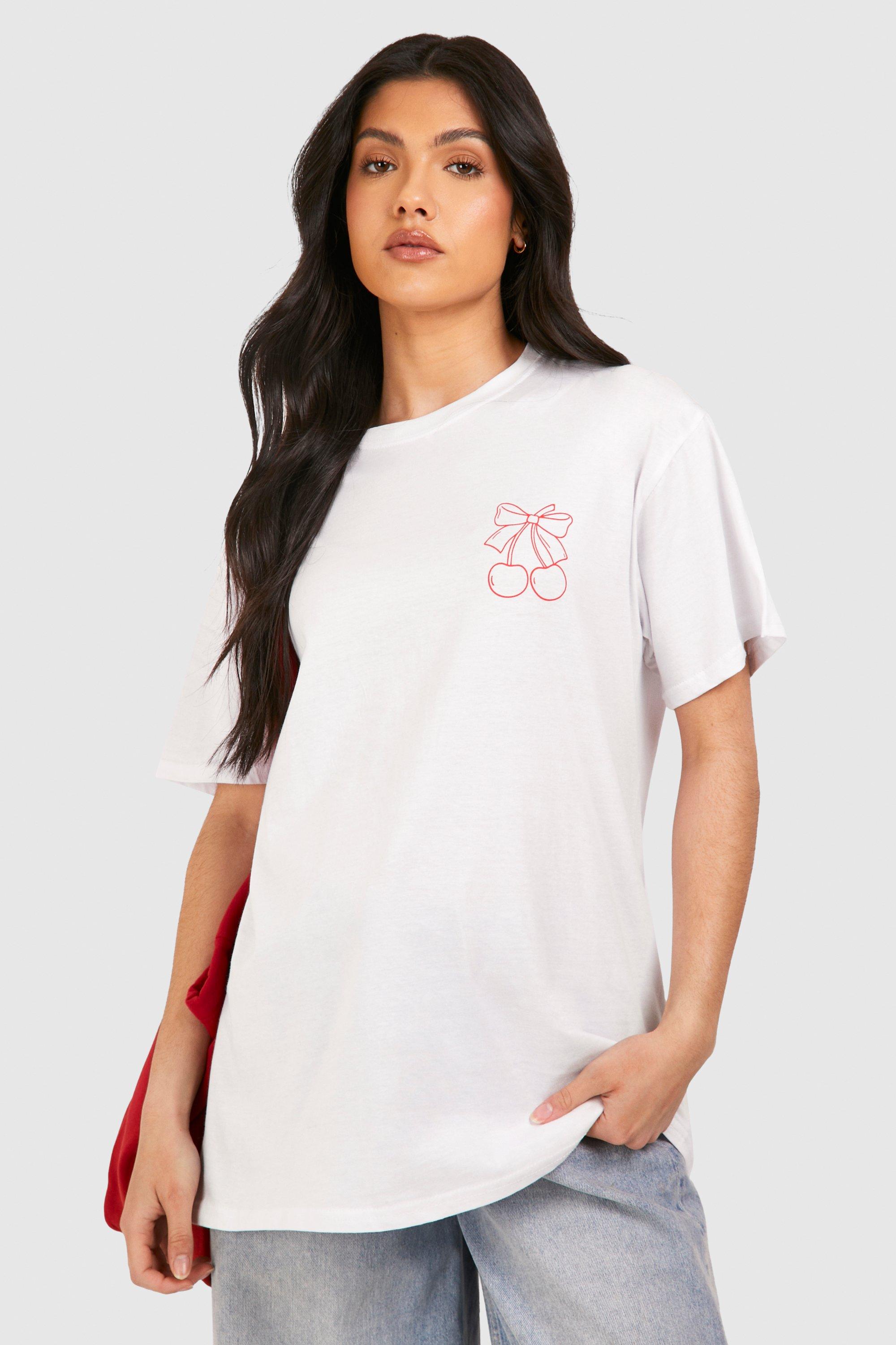 Image of Maternity Cherry Pocket Print Oversized T-shirt, Bianco