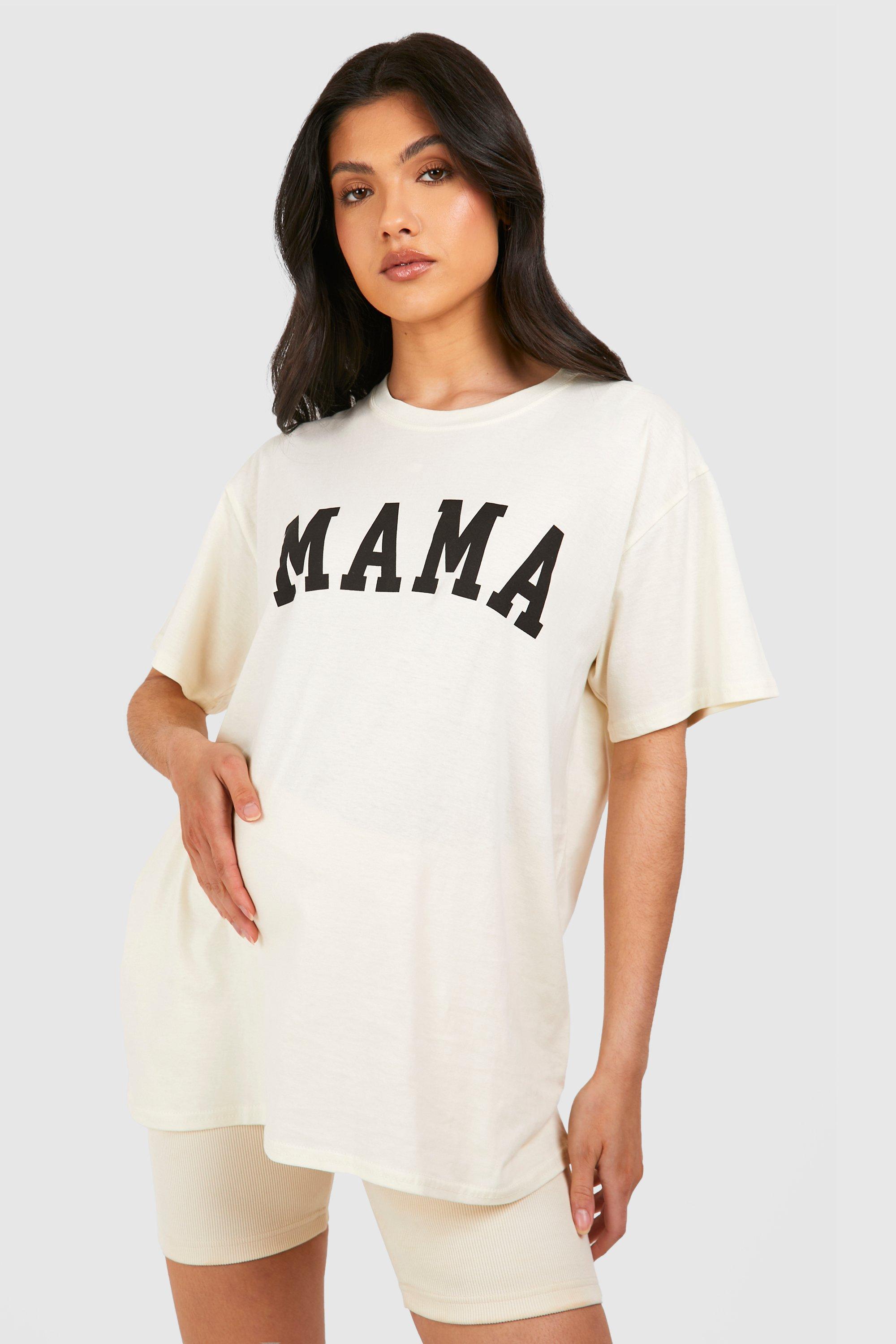 Image of Maternity Mama Print Oversized T-shirt, Beige