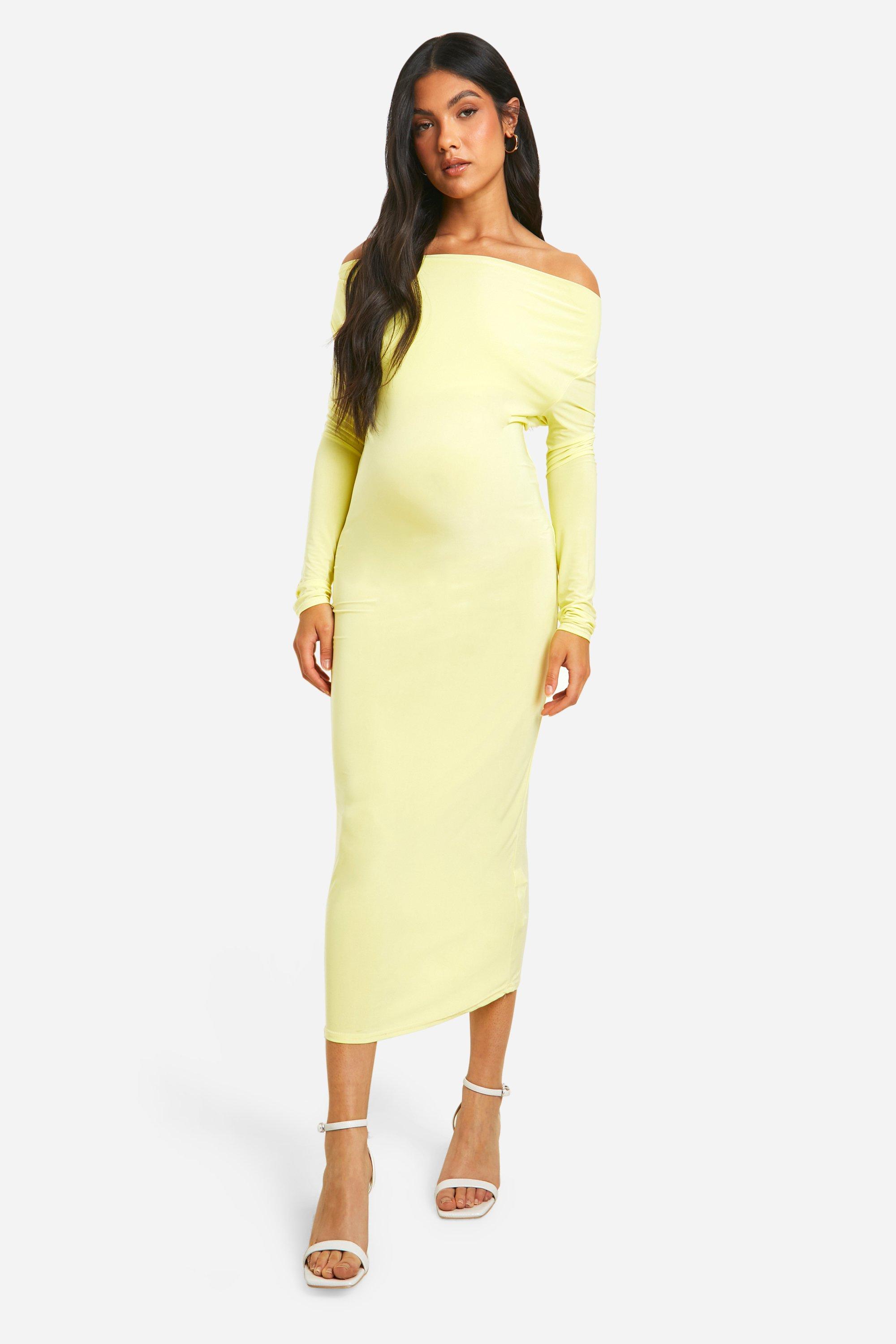 Boohoo Maternity Long Sleeve Cowl Neck Midi Dress, Yellow