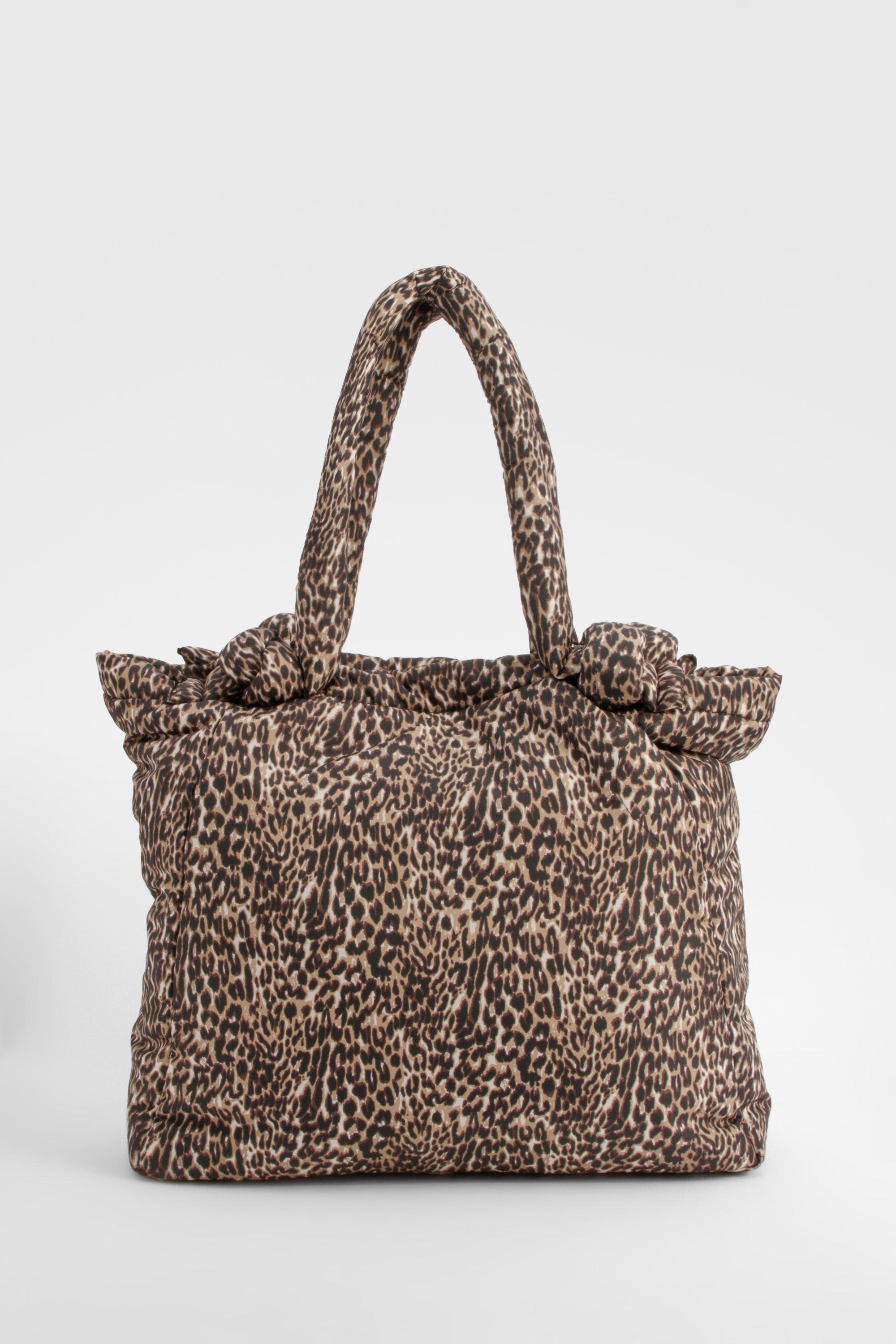 Image of Nylon Leopard Knot Handle Tote Bag, Multi