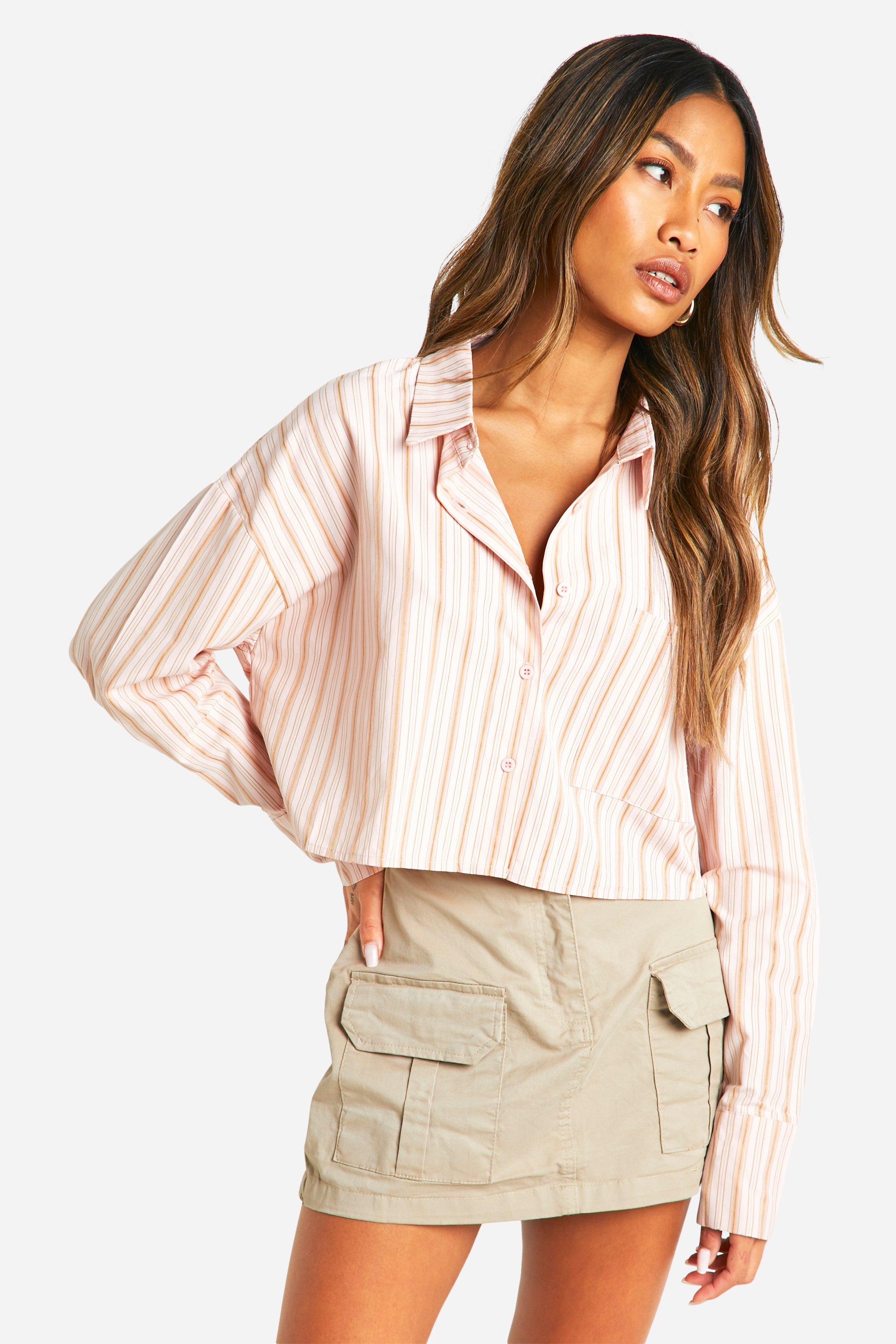 Image of Striped Boxy Crop Shirt, Pink