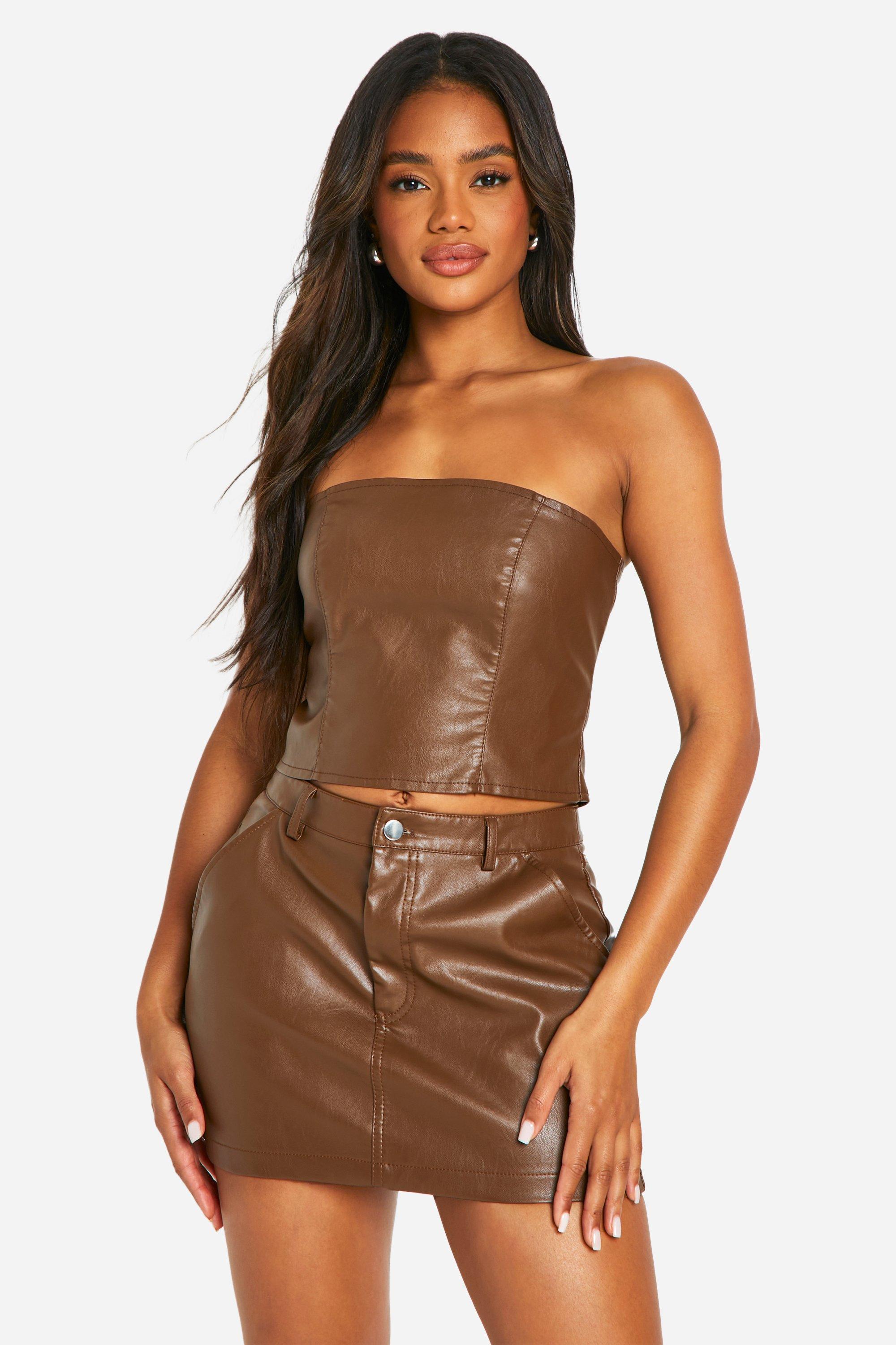 Boohoo Nepleren Mini Rokje, Chocolate