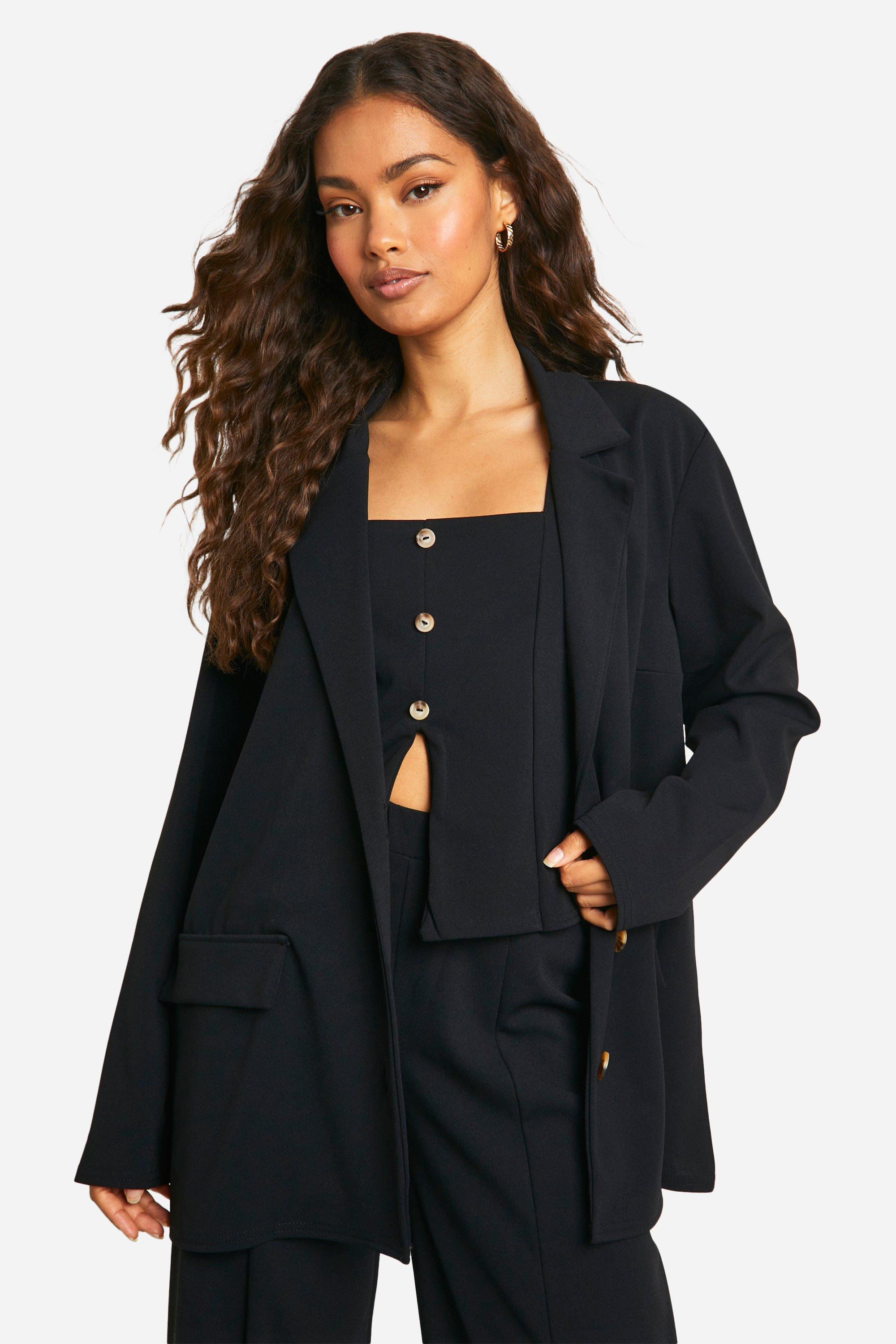 Boohoo Jersey Crepe Relaxed Fit Blazer, Black