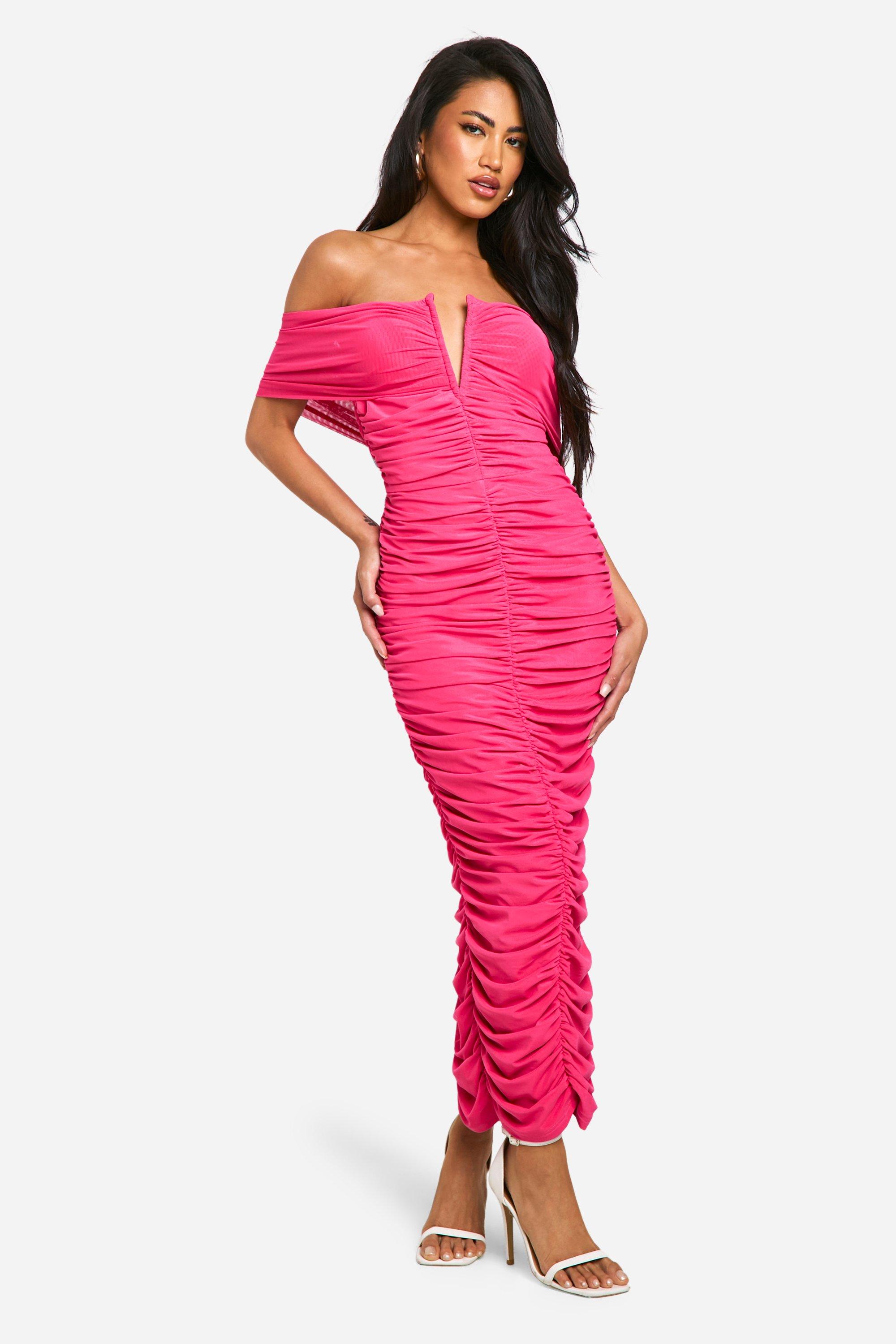 Womens Premium Power Mesh Structured Midaxi Dress - Pink - 14, Pink