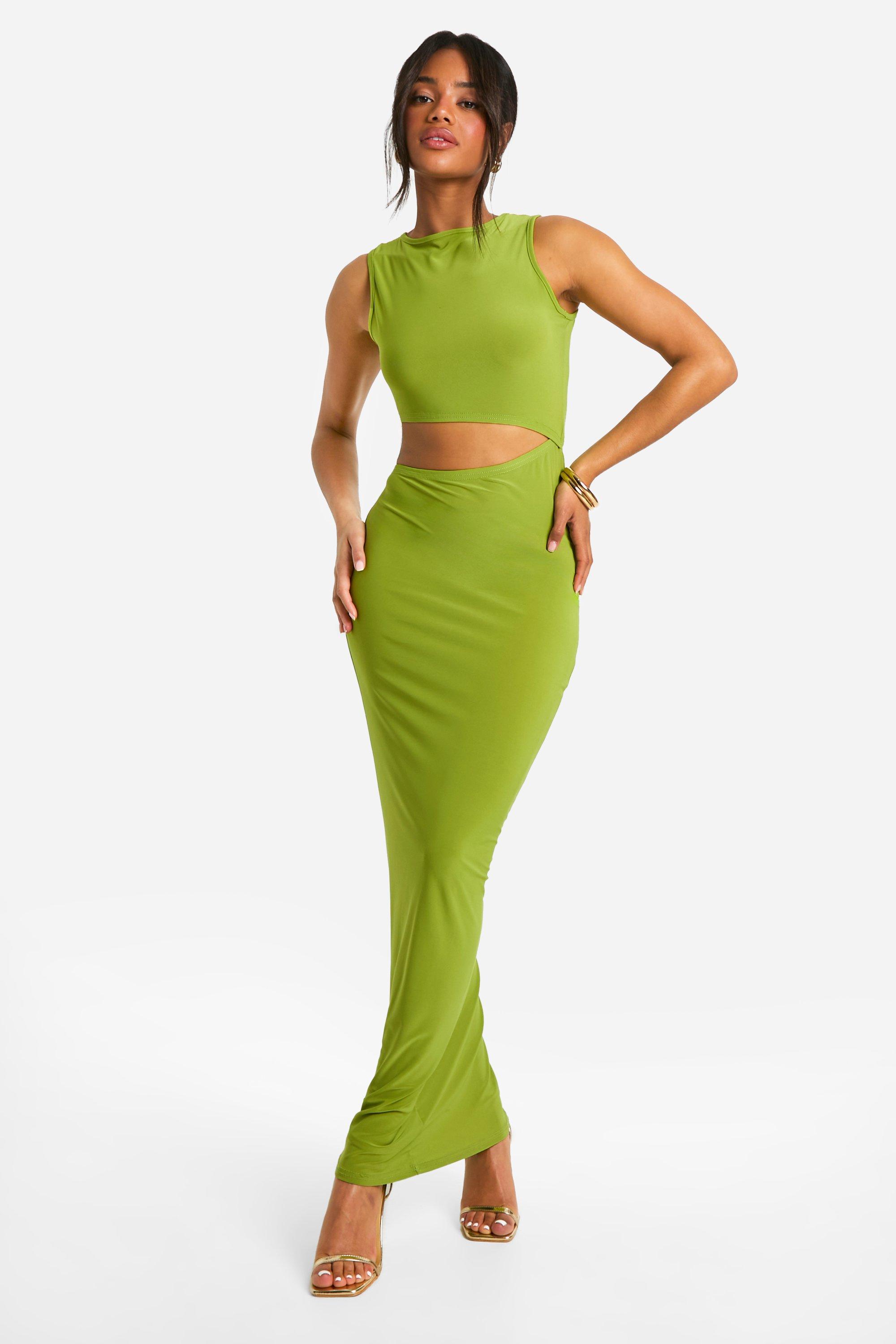 Image of Cut Out Slinky Maxi Dress, Verde