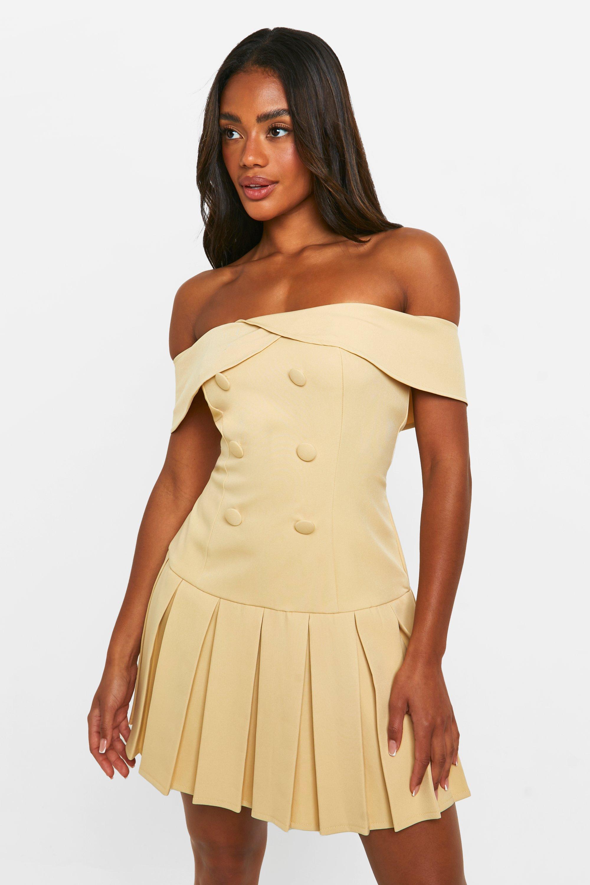 Boohoo Bardot Tennis Skirt Dress, Lemon