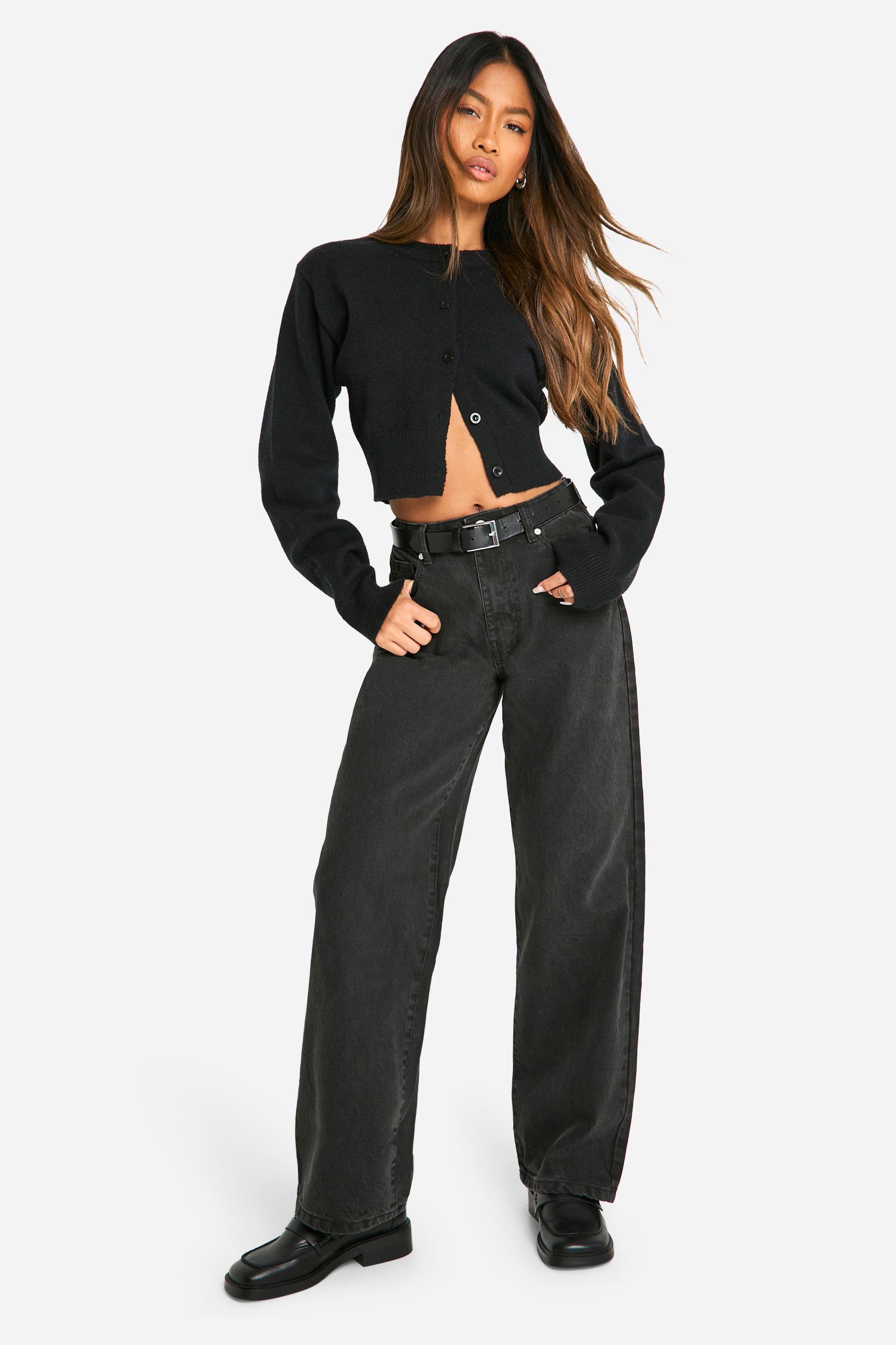 Boohoo Basic High Waist Boyfriend Jeans, Washed Black