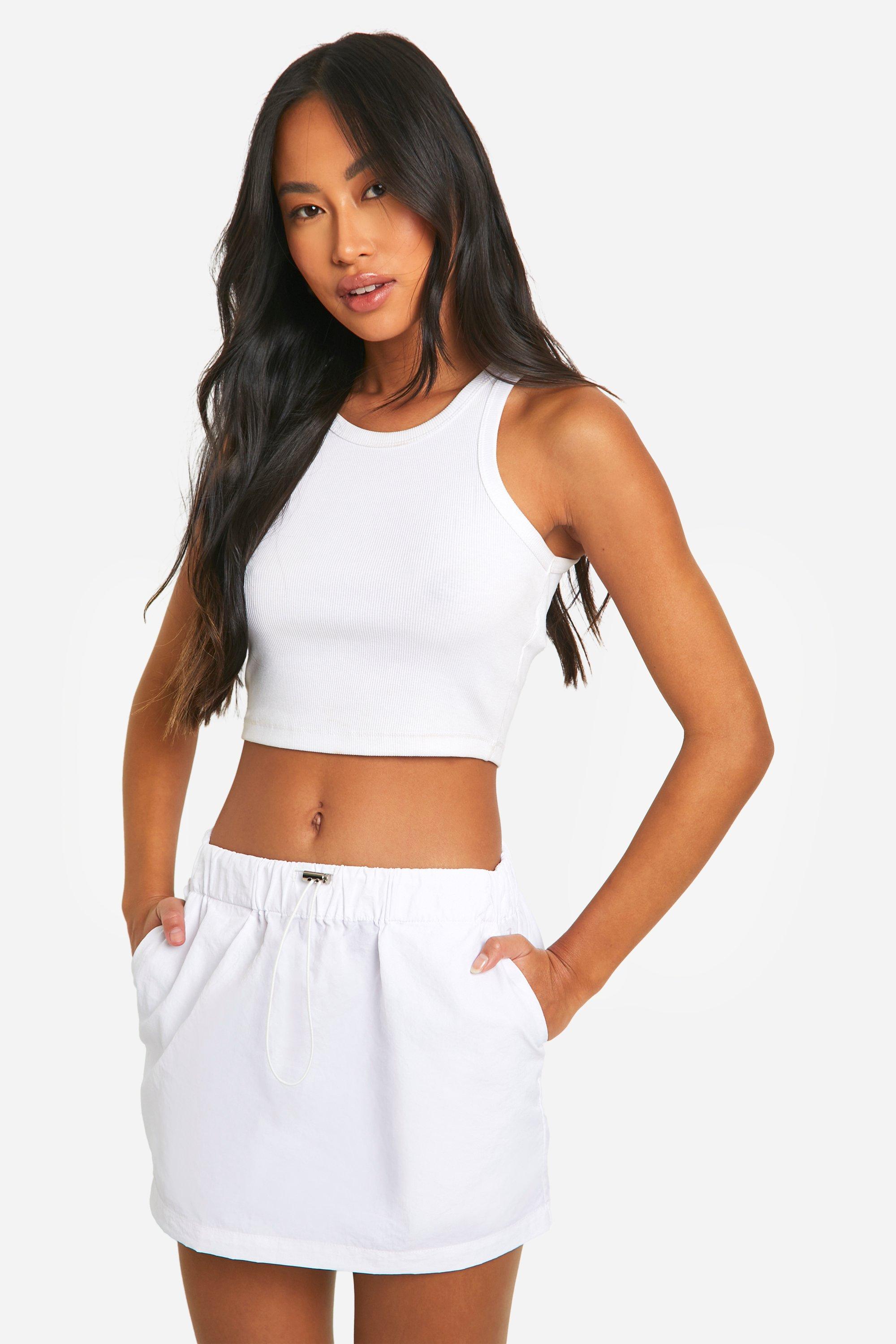 Boohoo Low Rise Nylon Cargo Rok, White