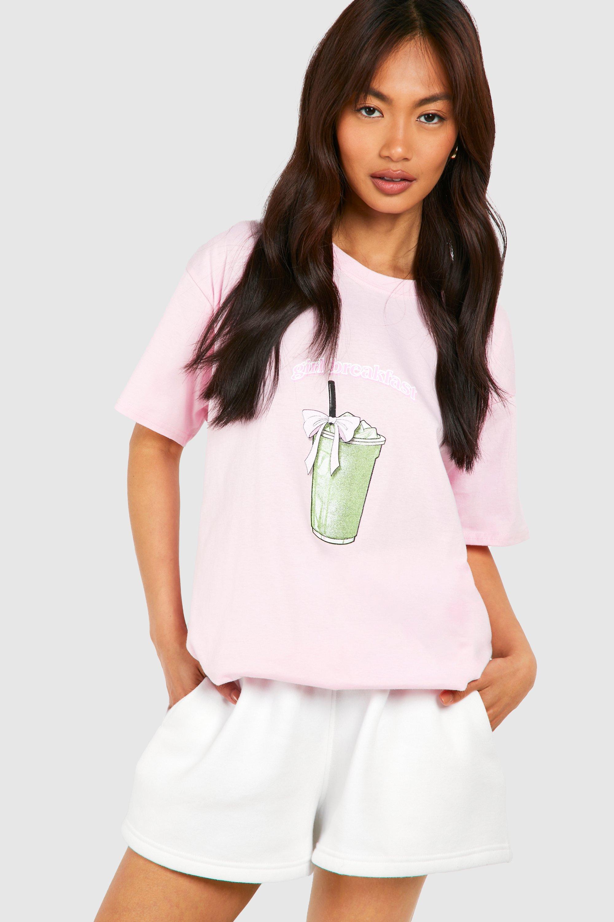 Image of Girl Breakfast Slogan Oversized T-shirt, Pink