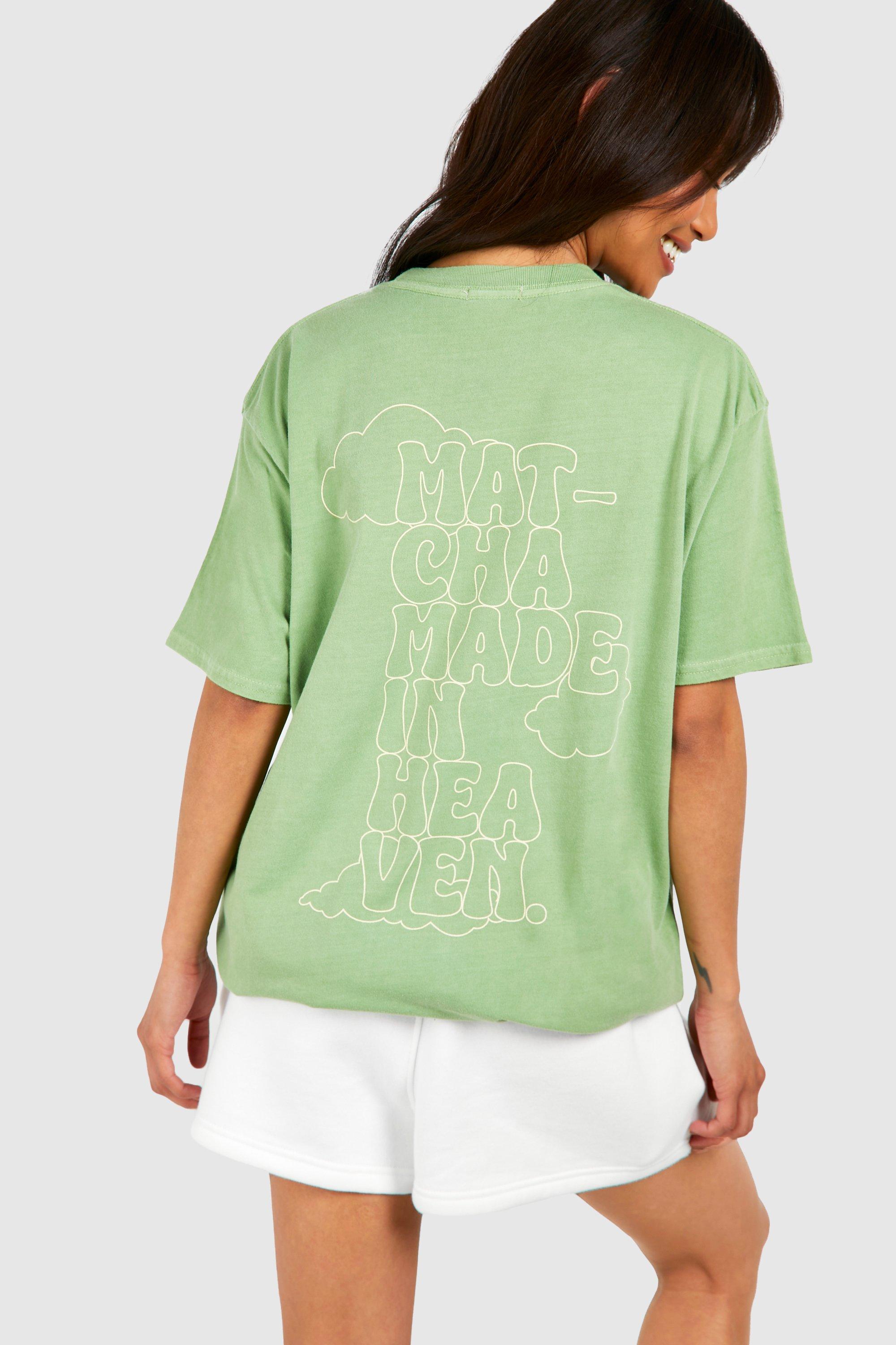 Image of Matcha Made In Heaven Slogan Oversized Acid Wash T-shirt, Verde