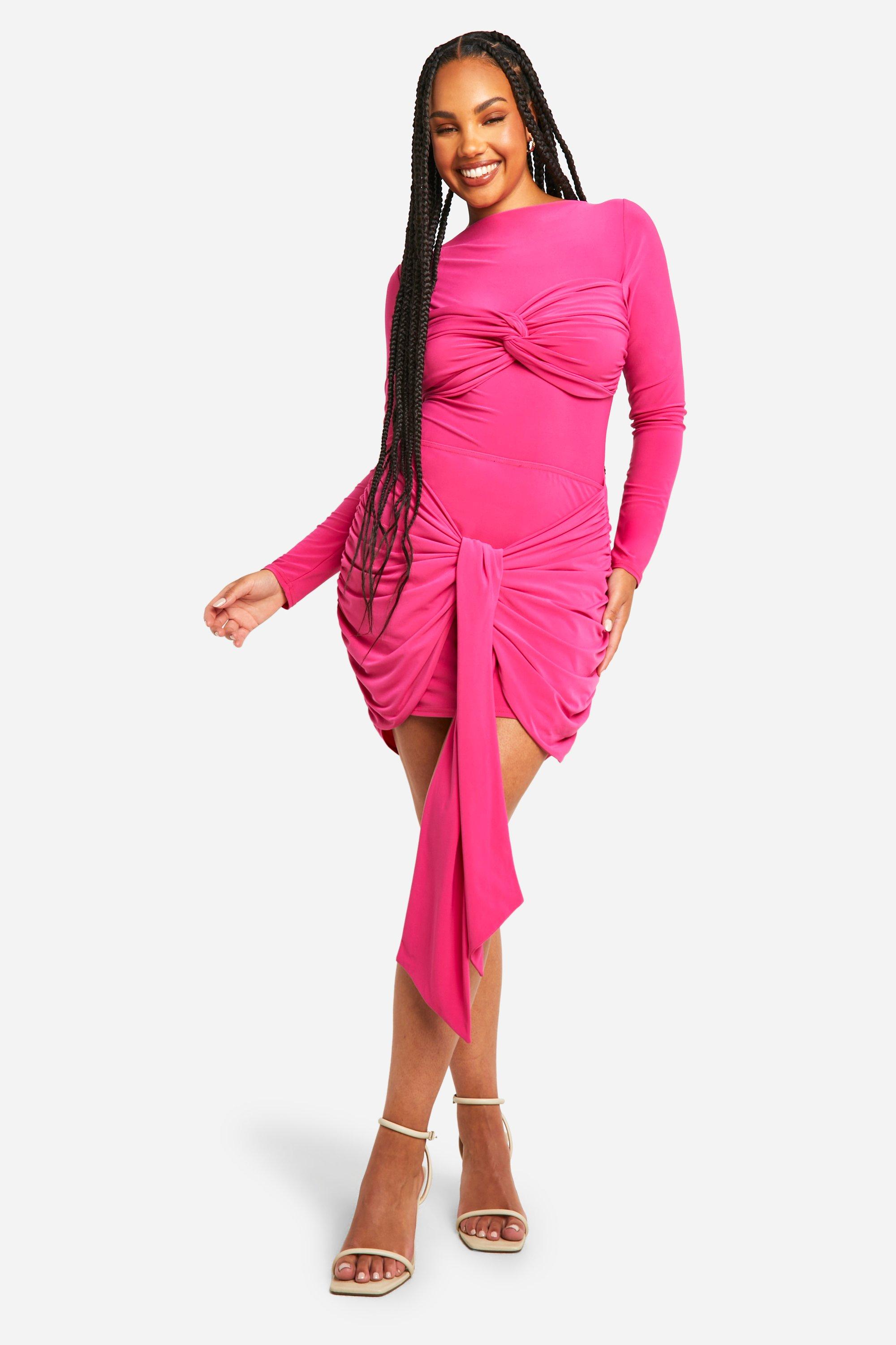 Boohoo Plus Double Slinky Tie Mini Skirt, Hot Pink