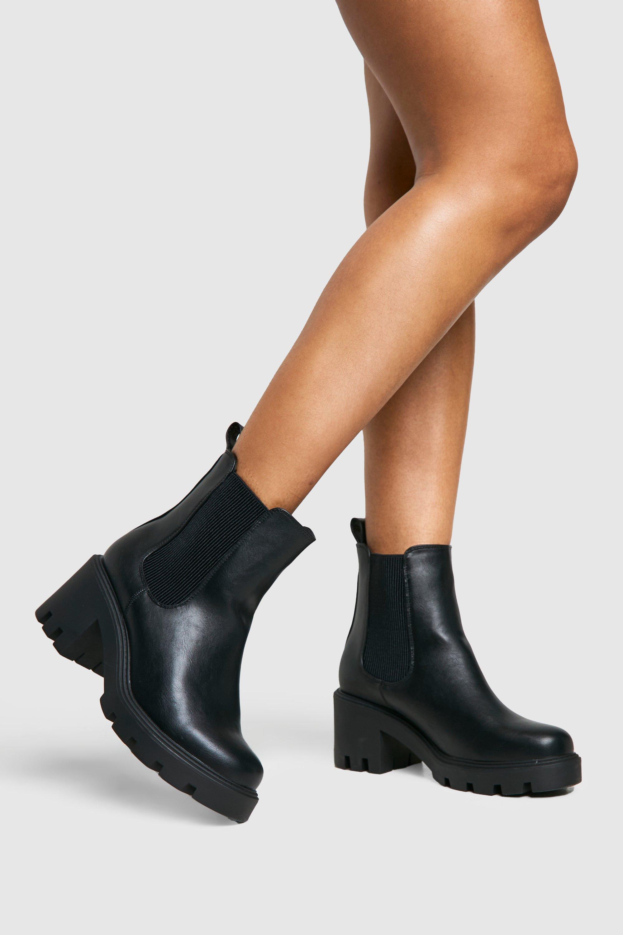 Boohoo Brede Stevige Chelsea Boots, Black