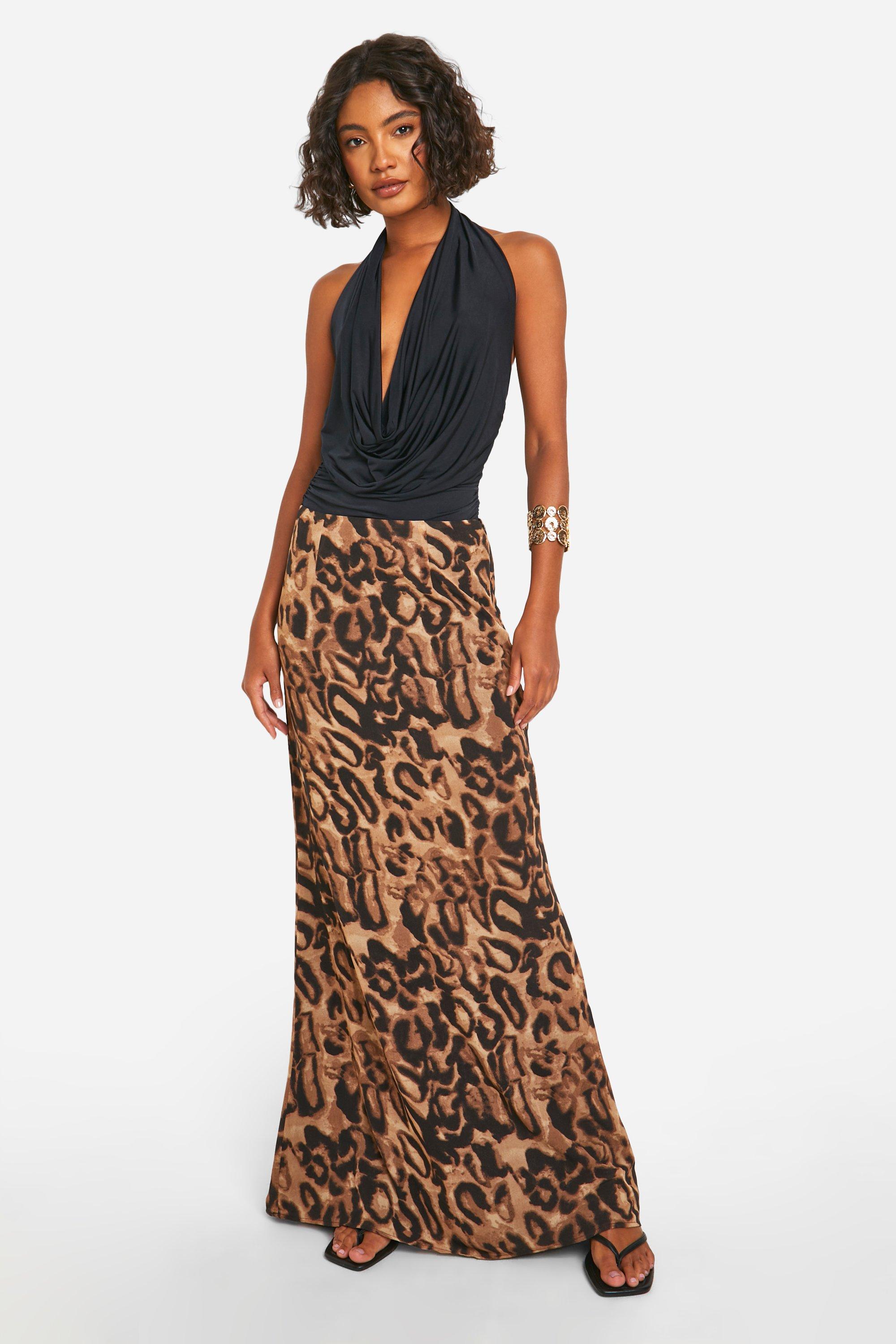Boohoo Tall Chiffon Leopard Maxi Skirt, Brown