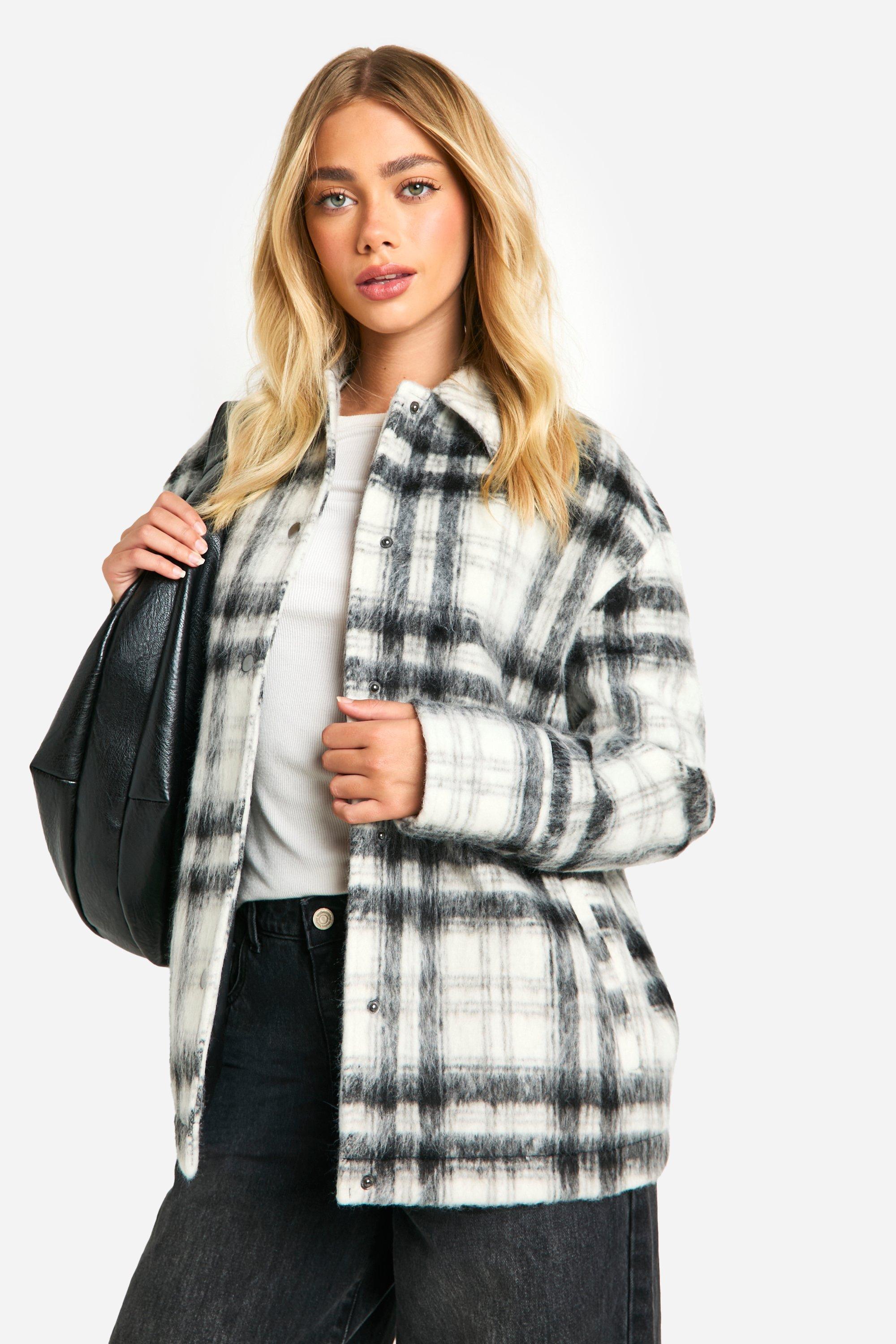 Image of Shacket effetto lana a quadri, Nero