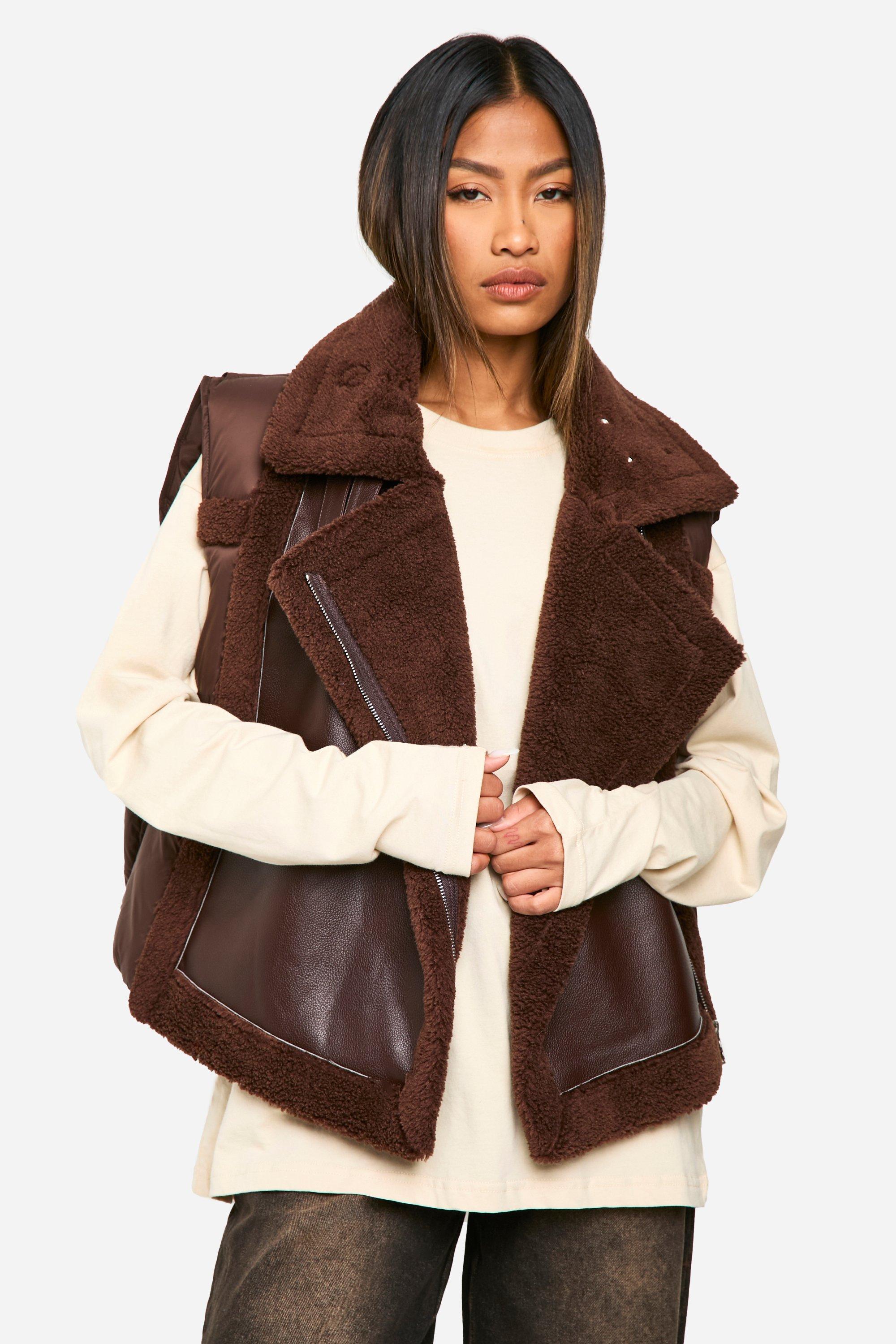 Boohoo Aviator Bodywarmer Met Panelen, Chocolate