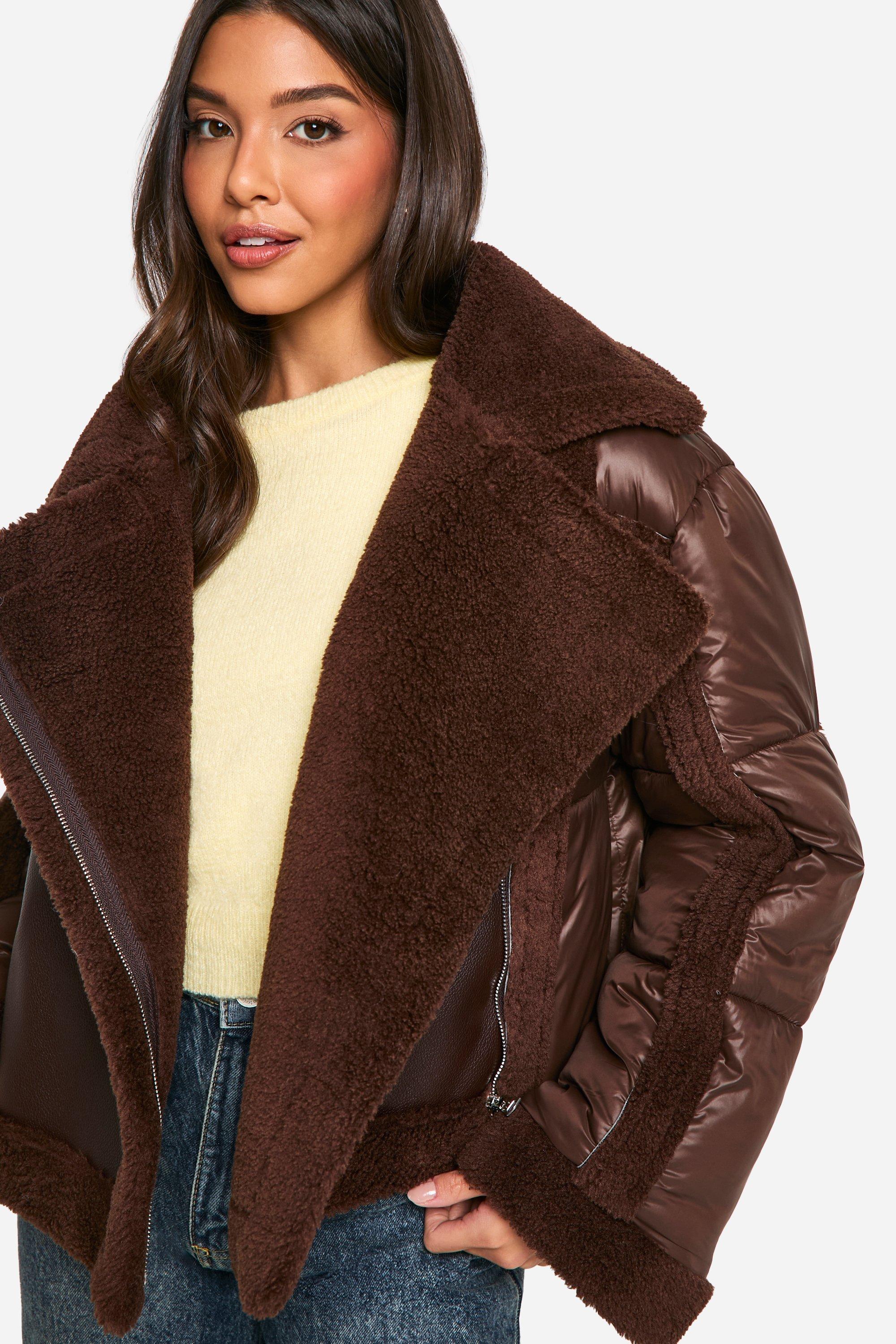 Image of Piumino stile aviatore con pannelli, Brown
