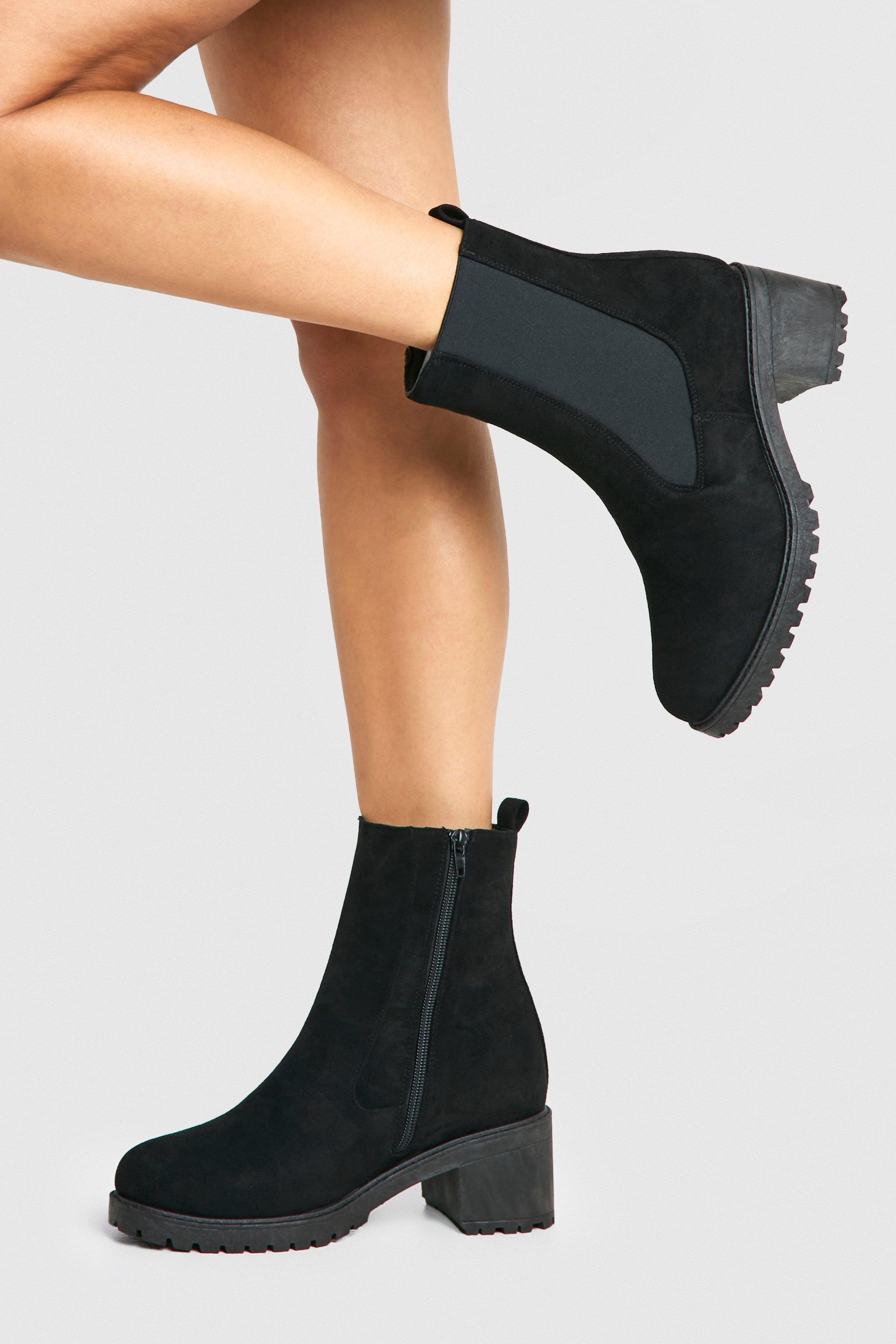 Boohoo Brede Chelsea Boots Met Elastisch Paneel En Label, Black