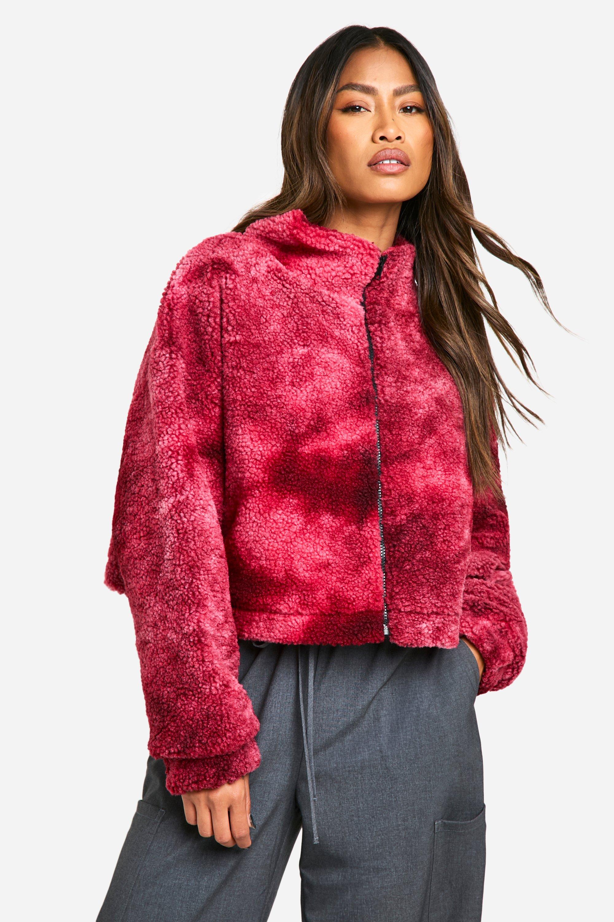 Image of Giacca Bomber squadrata in fantasia tie dye con stampa Teddy, Rosso