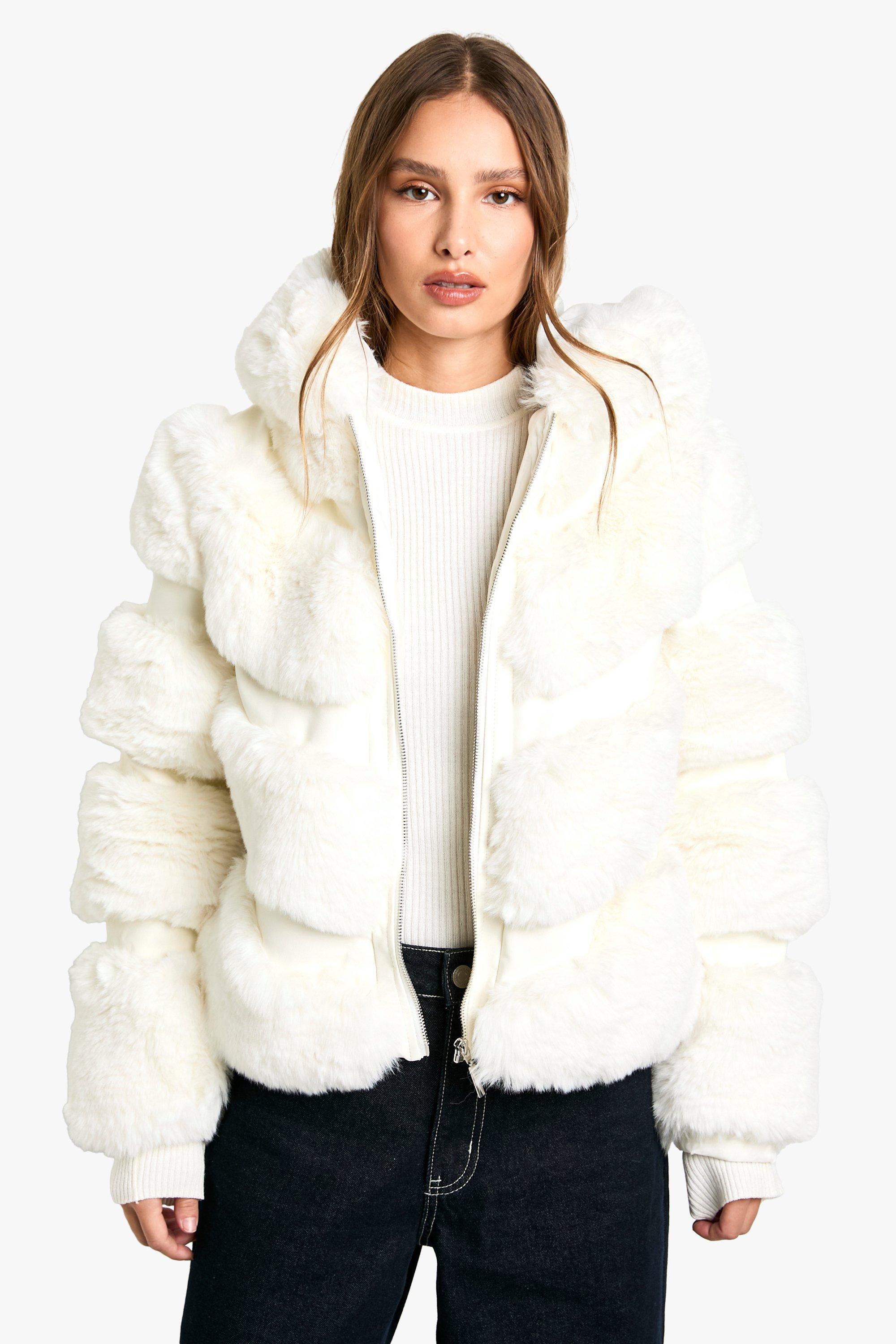 Boohoo Jas Met Faux Fur Capuchon, Cream