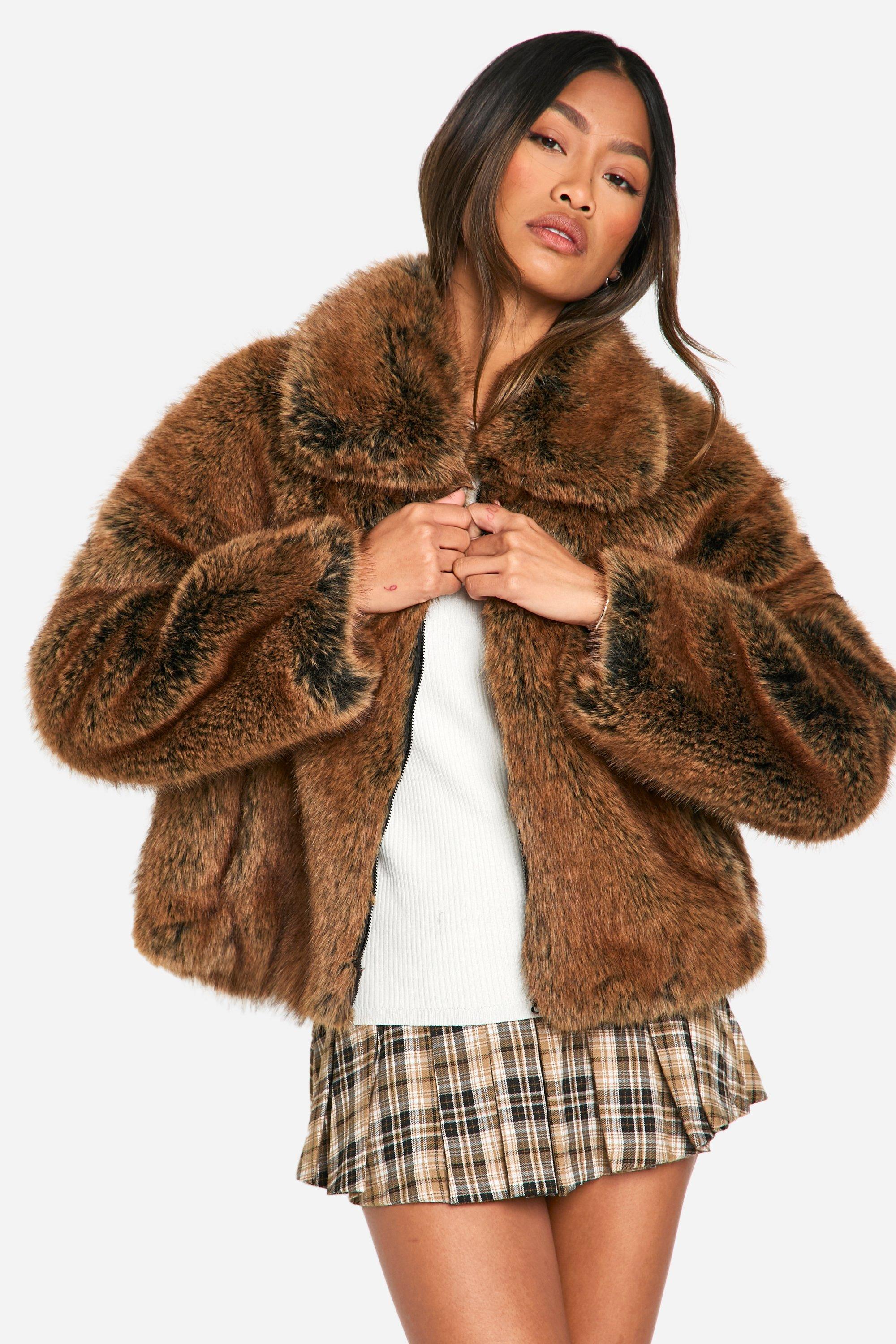 Boohoo Premium Faux Fur Jas Met Kraag, Copper