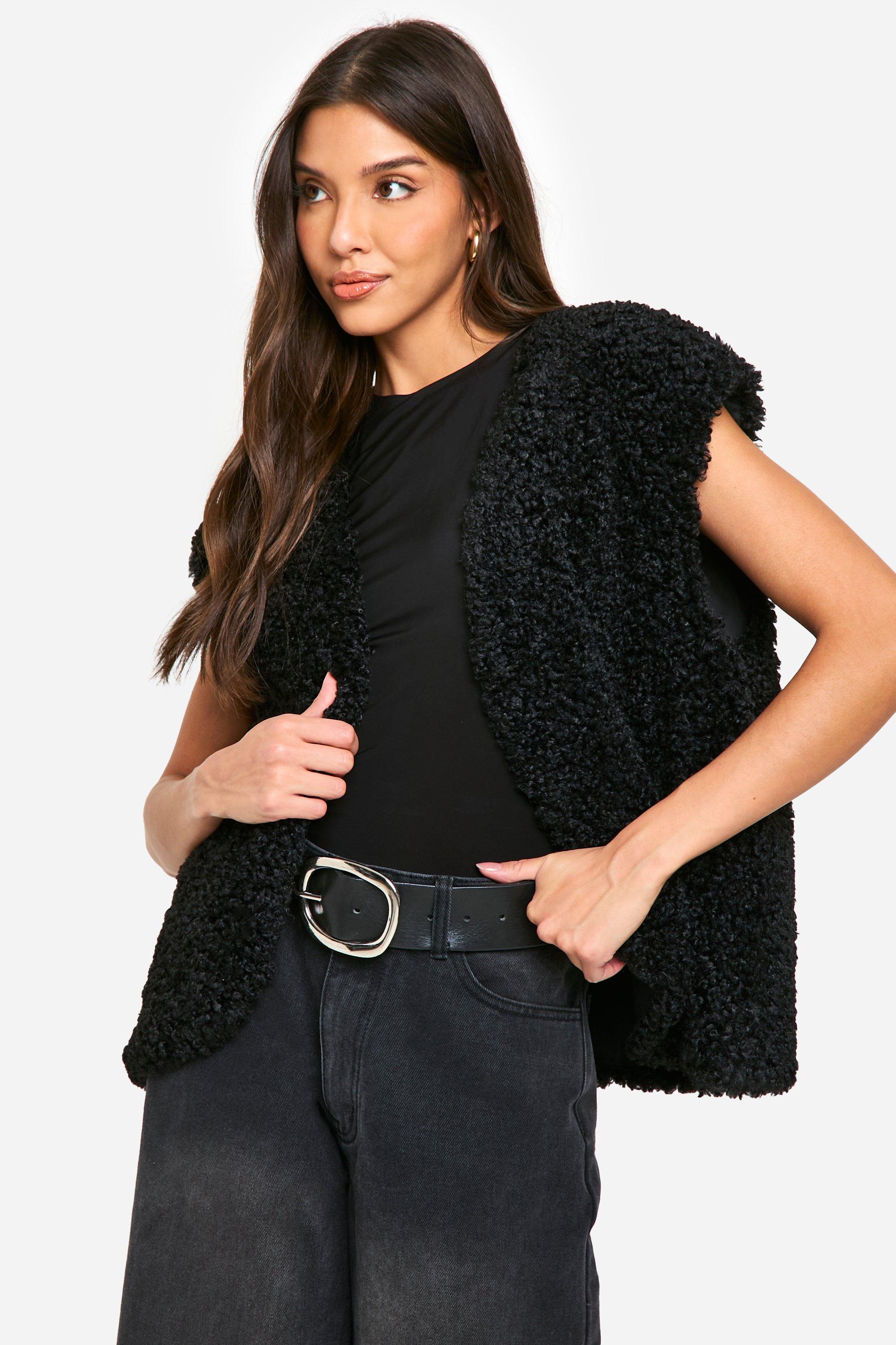 Boohoo Faux Fur Teddy Bodywarmer, Black