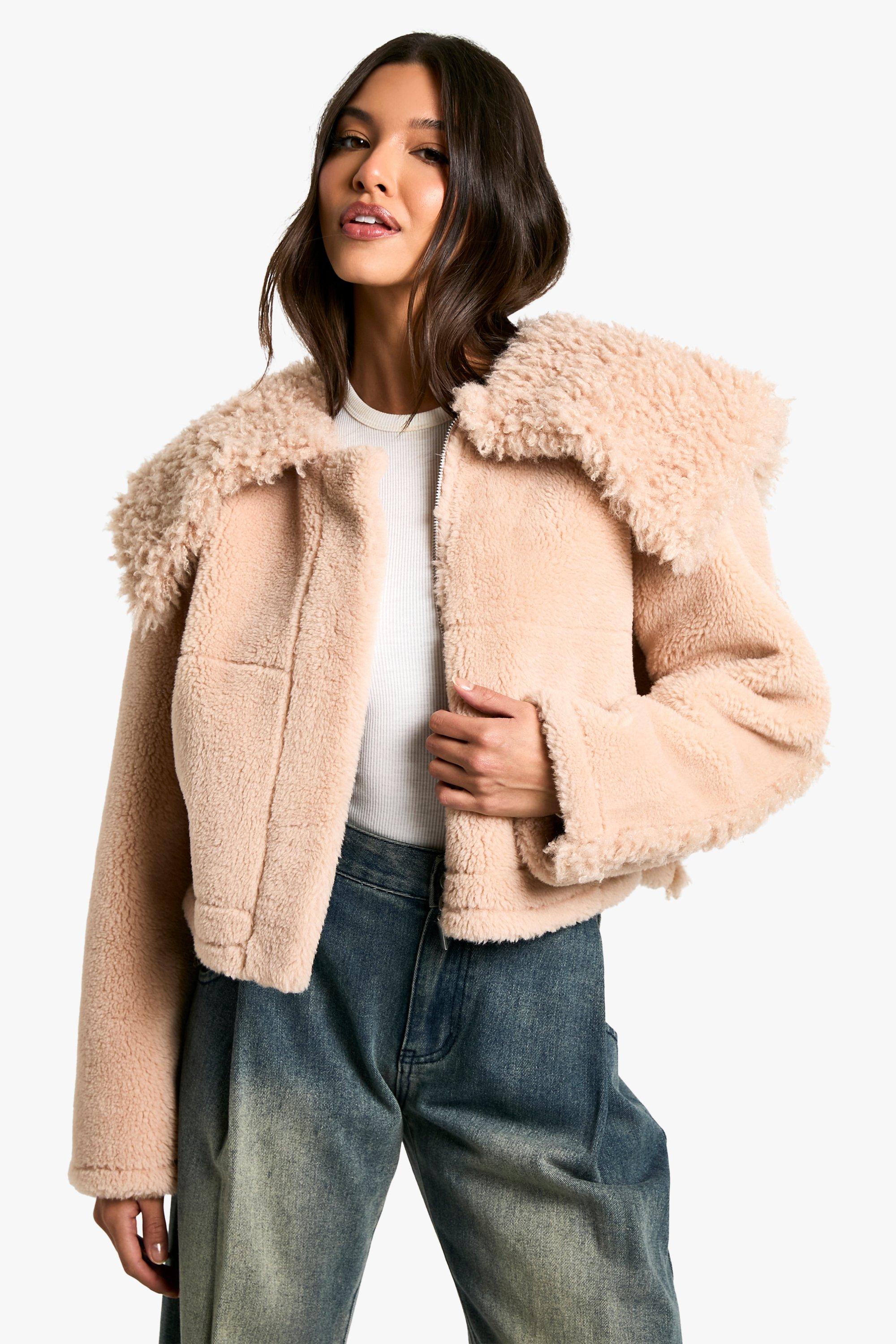 Boohoo Jas Met Faux Fur Kraag Detail, Pink