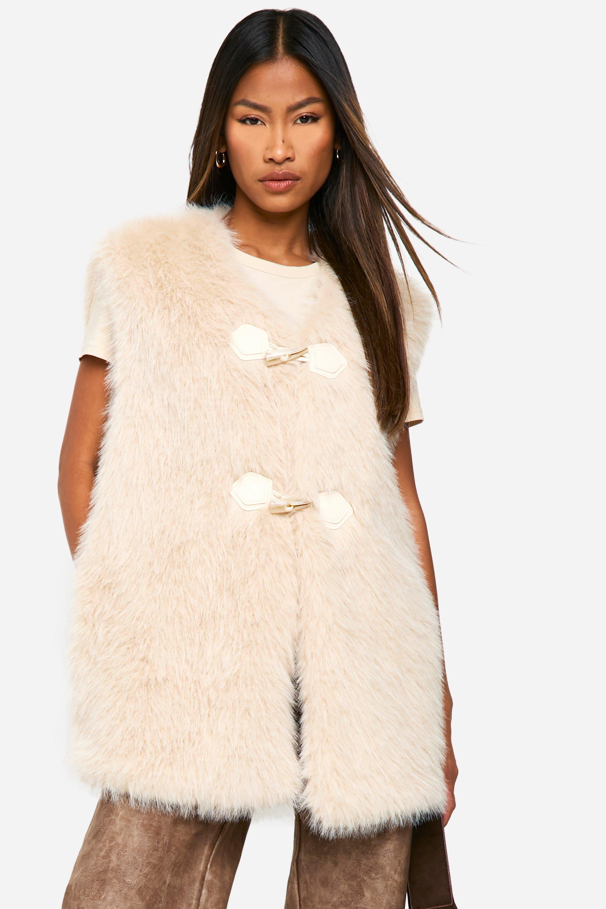 Boohoo Oversized Faux Fur Bodywarmer Met Lus, Sand