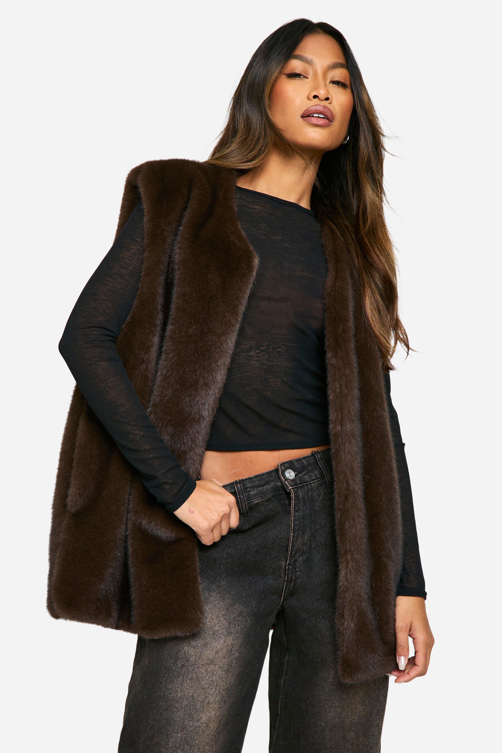 Boohoo Oversized Vintage Look Bodywarmer Met Faux Fur, Chocolate