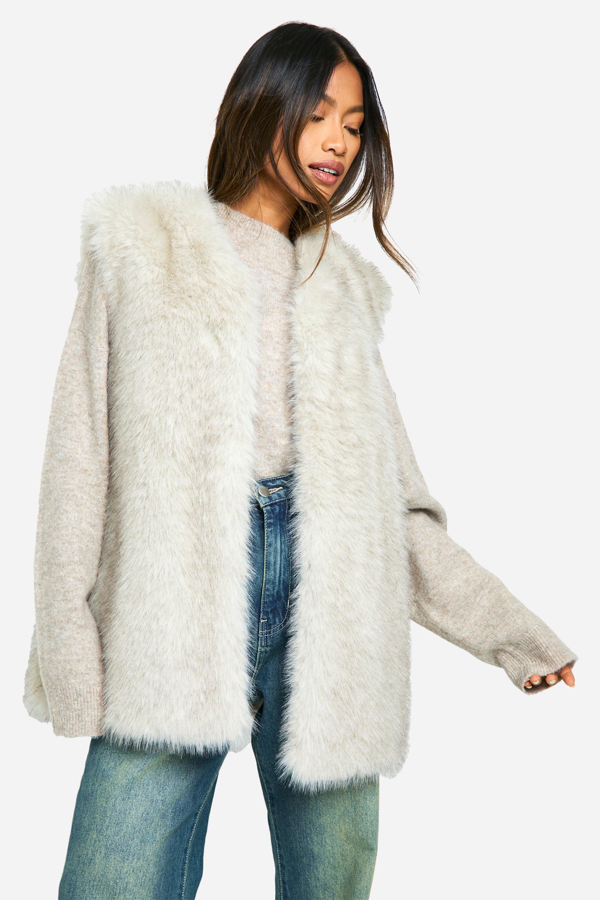 Boohoo Faux Fur Vintage Bodywarmer, Cream