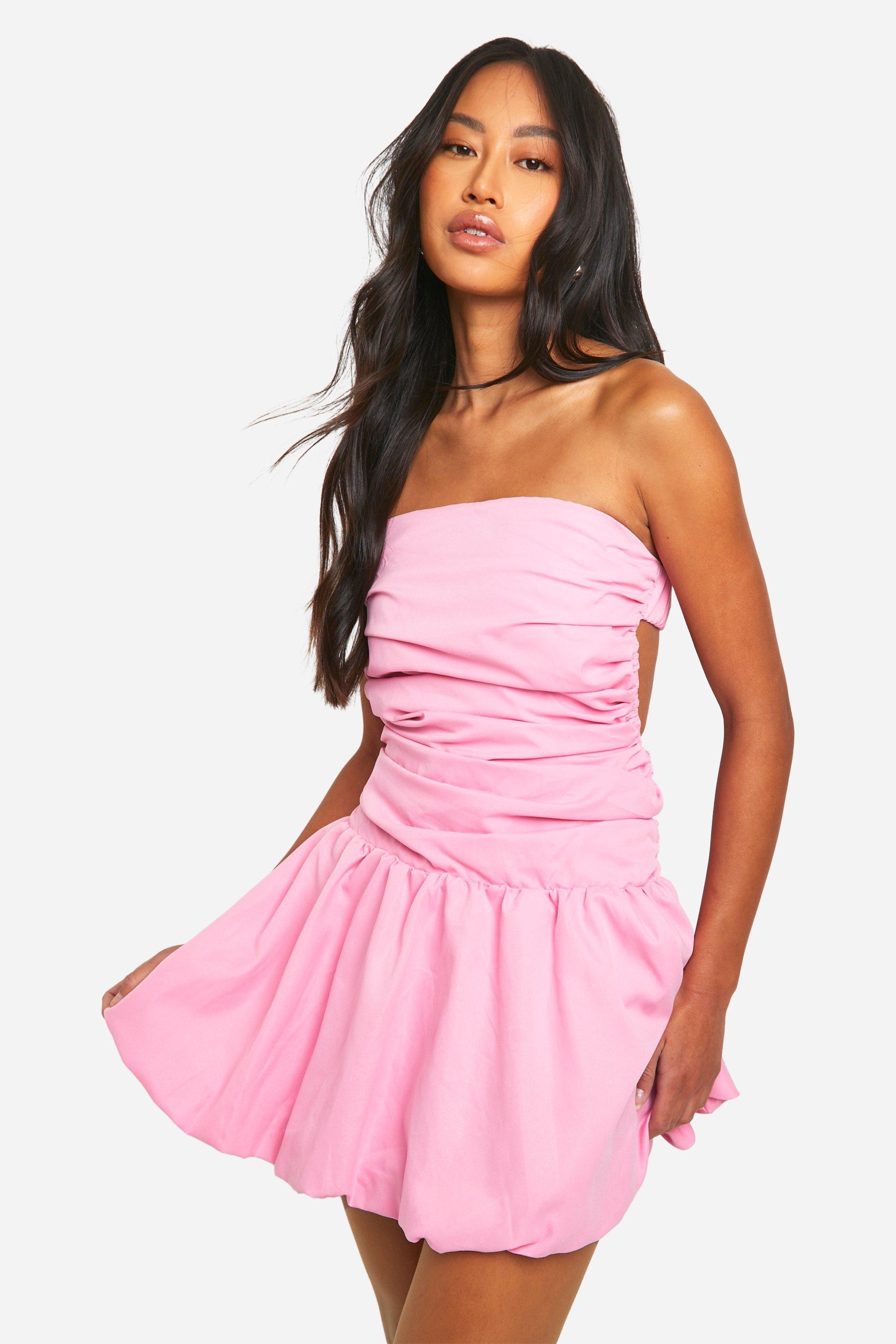Robe Courte Froncée À Dos Nu - Rose - 46, Rose