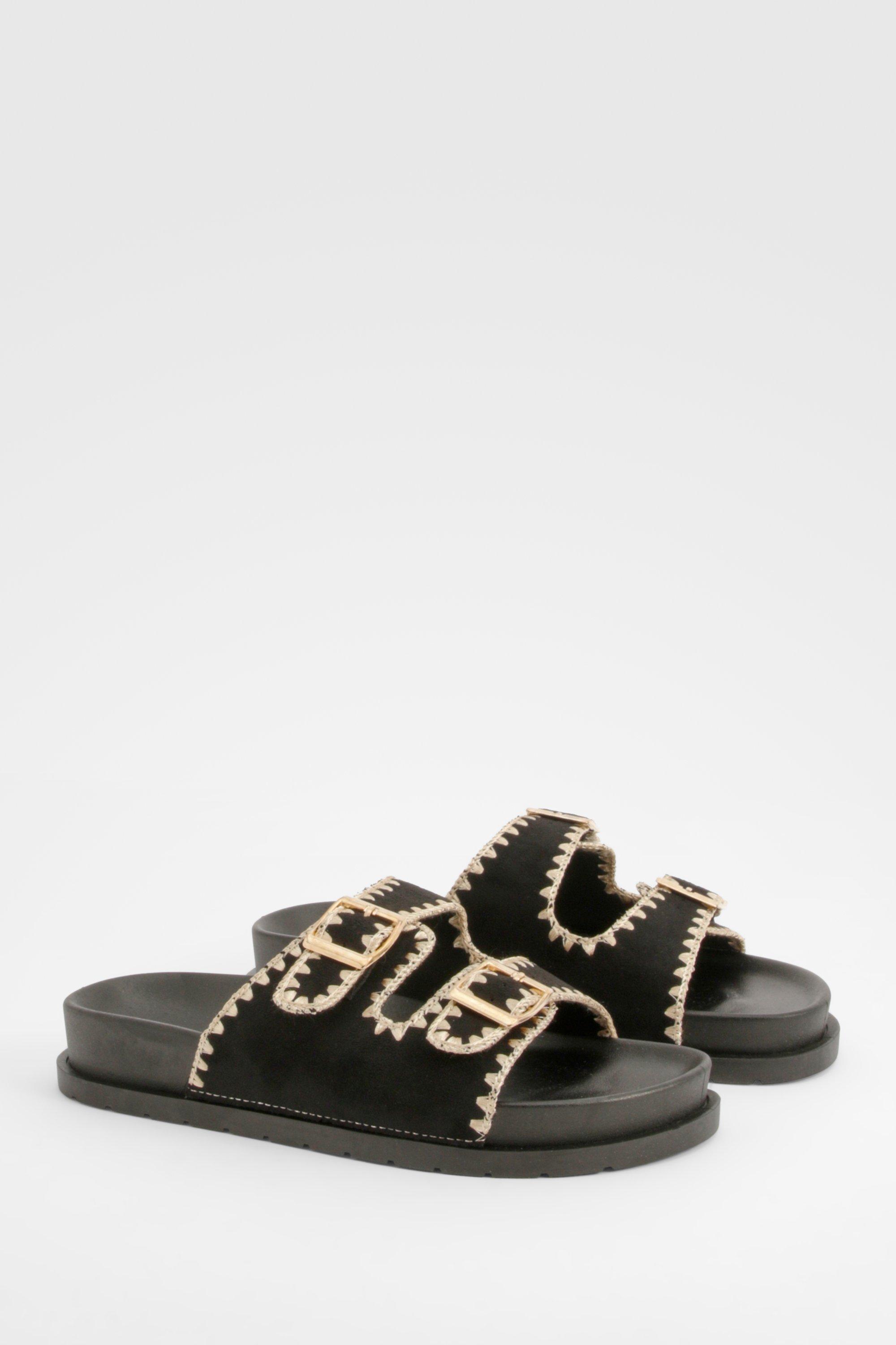 Image of Contrast Stich Footbed Slider, Nero
